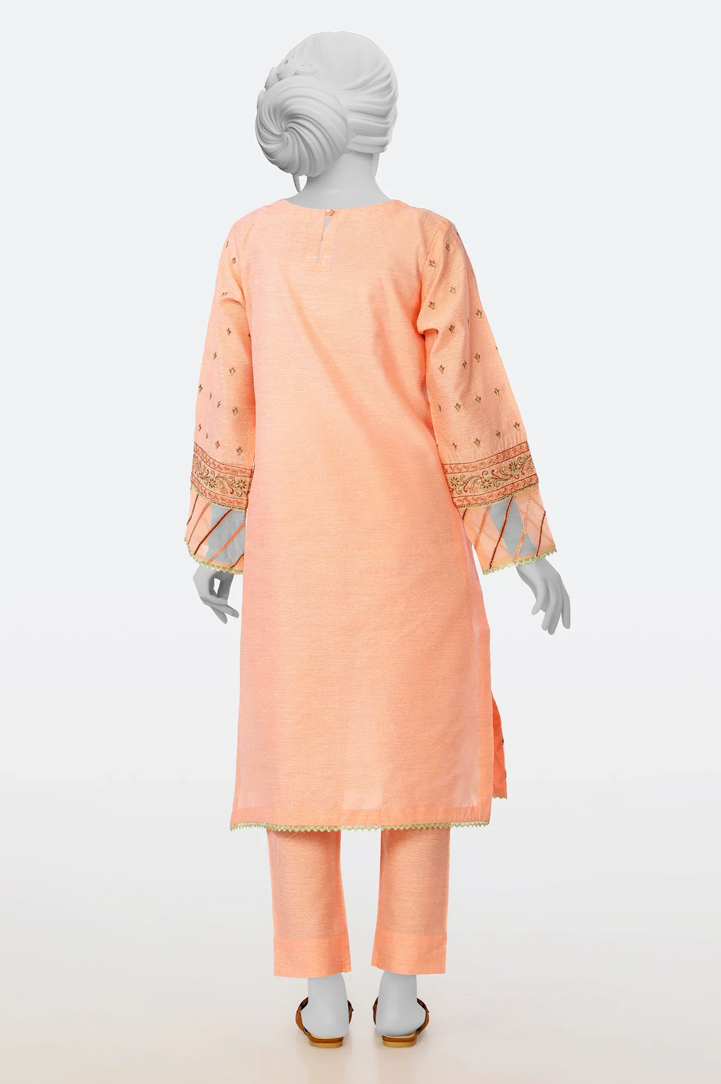 Embroidered Poly Cotton-Peach 2PC - Image 3