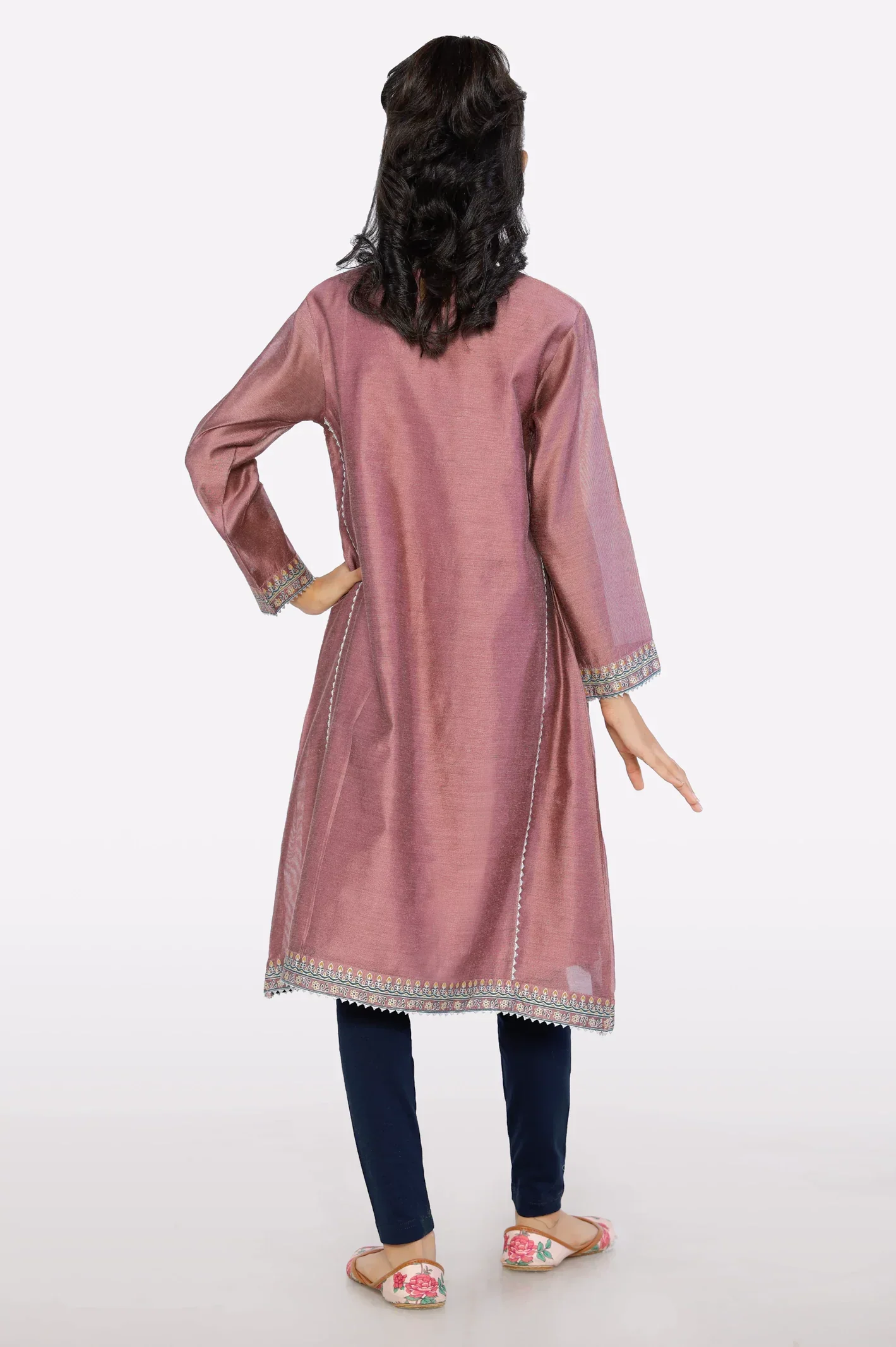 Purple Block Printed Girls Kurti - Image 3