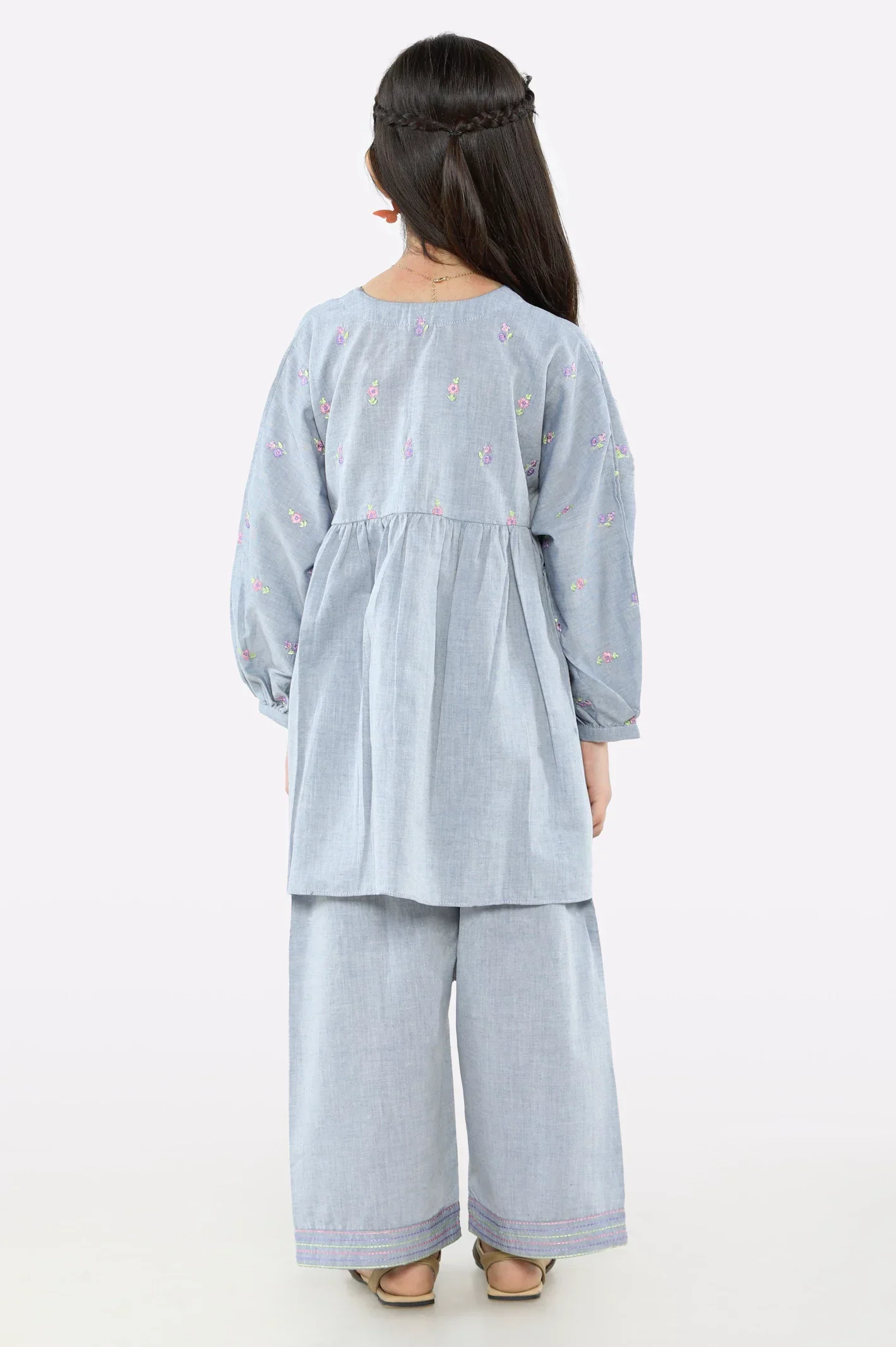 Grey Embroidered Girls 2PC - Image 3
