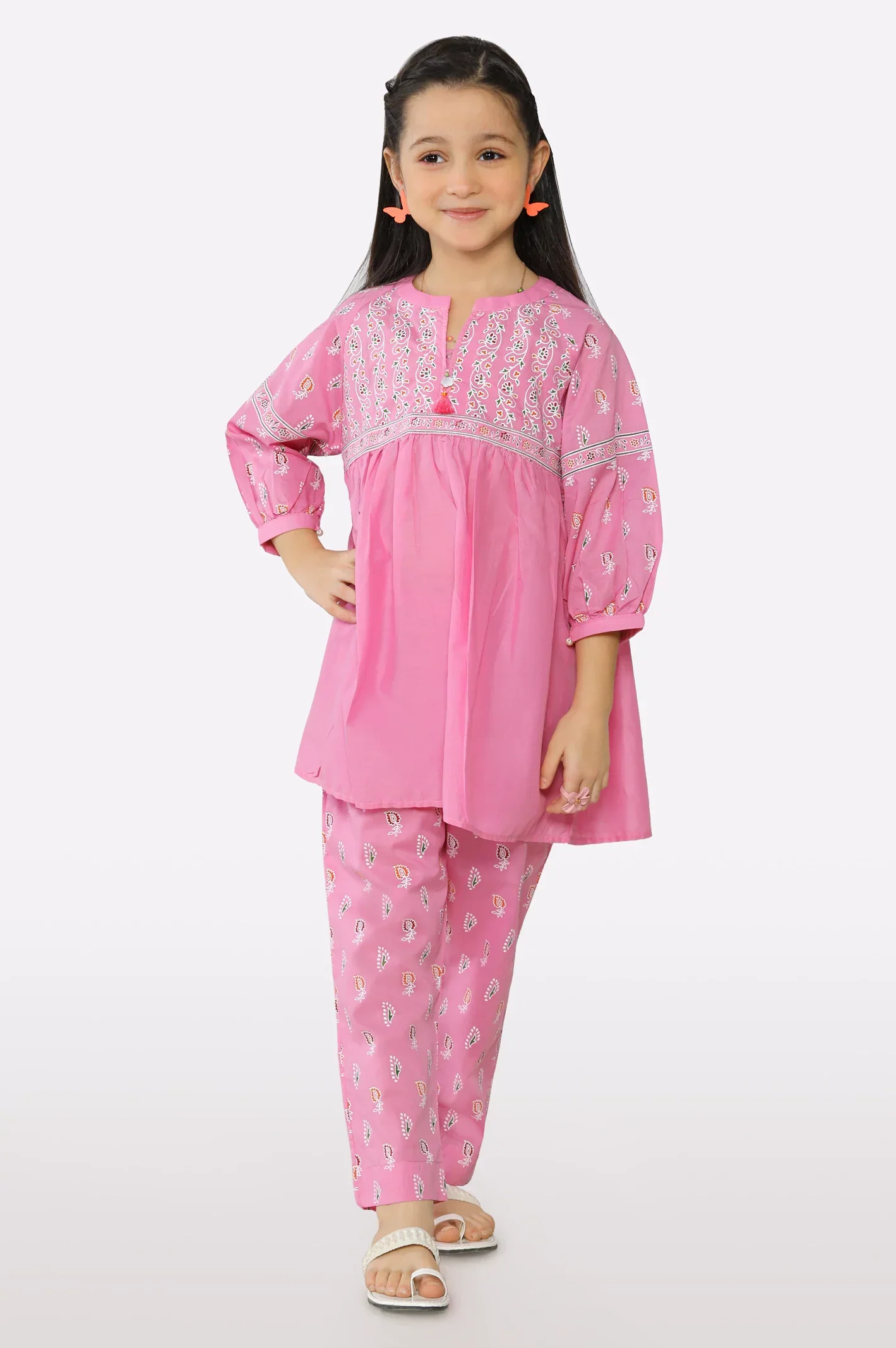 Light Pink Block Printed Girls 2PC