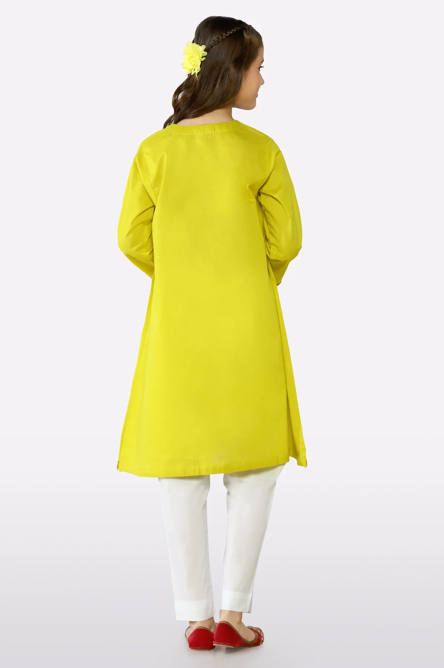 Yellow Embroidered Girls Kurti - Image 3