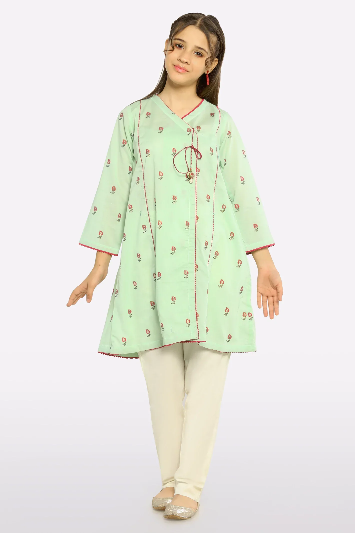 Light Green Printed Girls Kurti - Image 2
