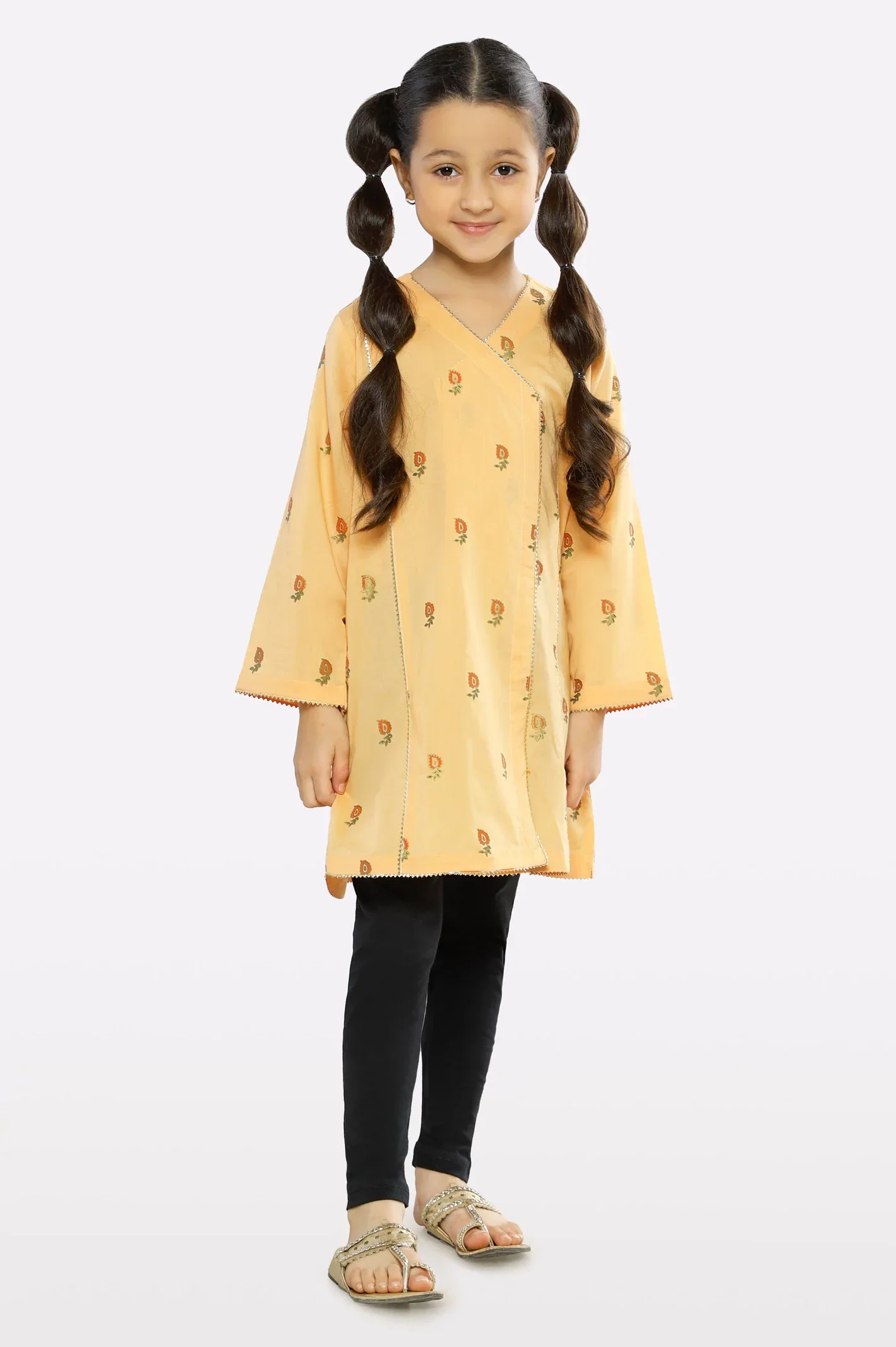 Mustard Embroidered Girls Kurti - Image 2