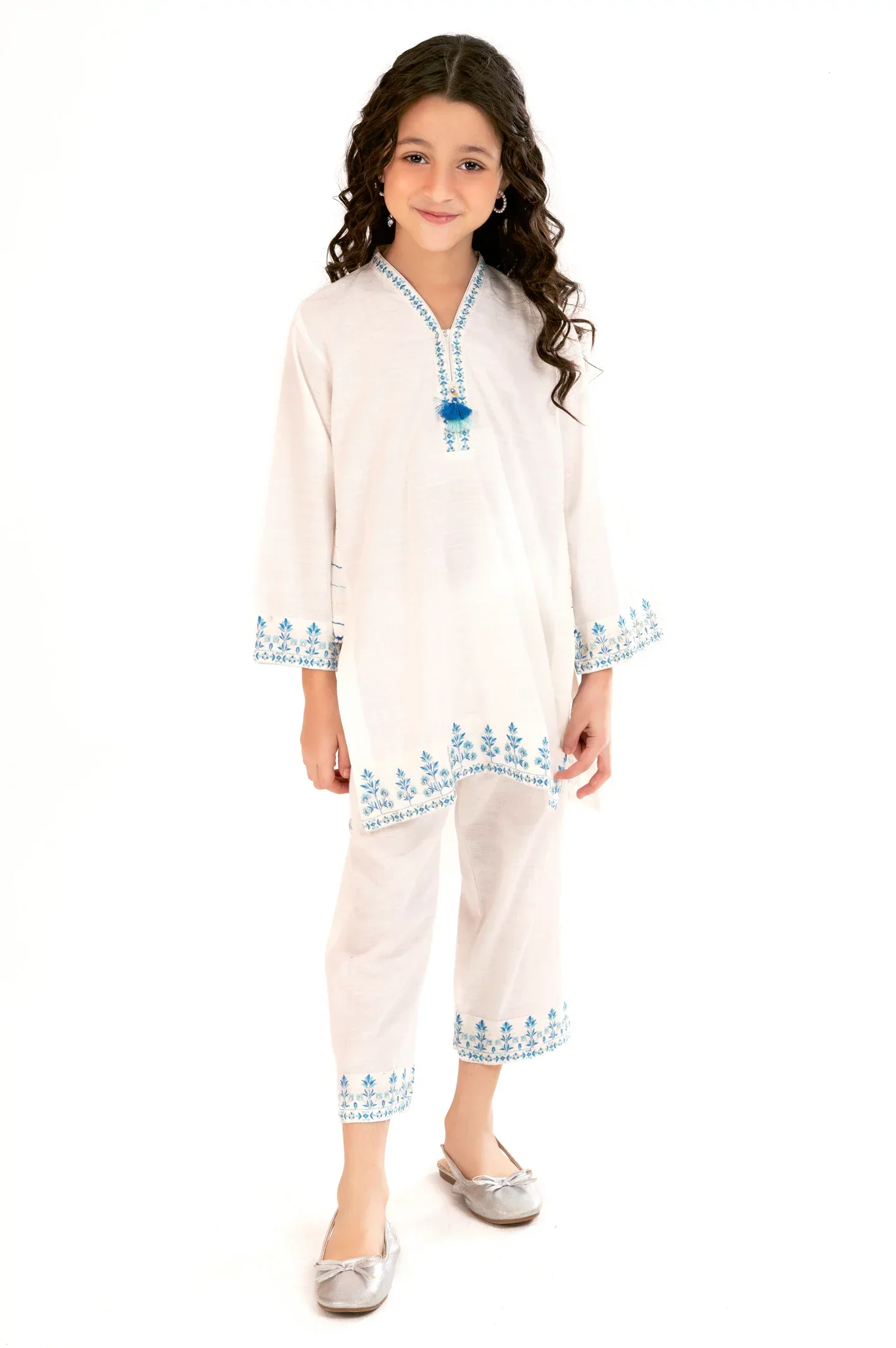 Embroidered Khaddar-White Girls 2PC