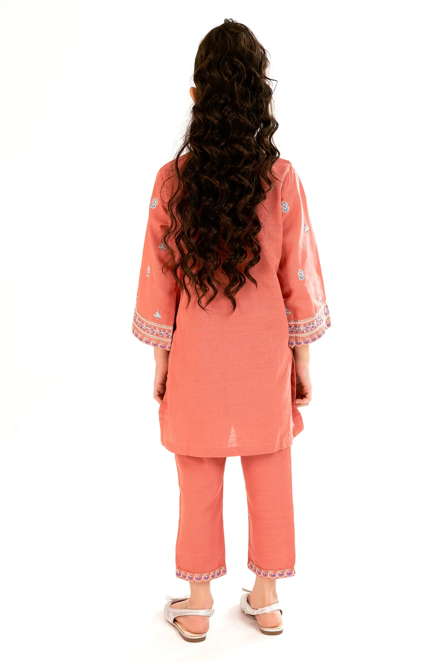Embroidered Khaddar-Peach Girls 2PC - Image 2