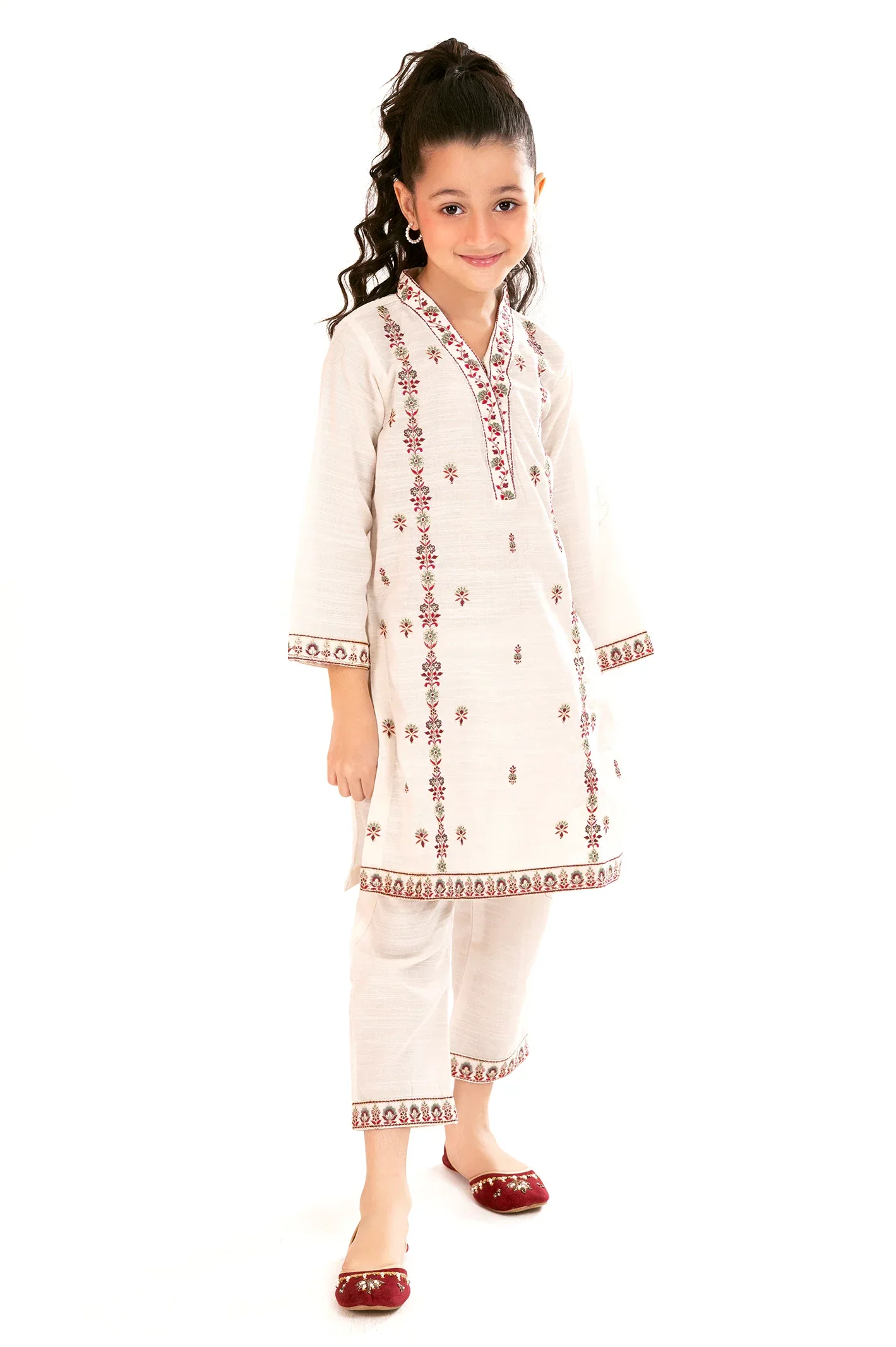 Embroidered Khaddar-Off White Girls 2PC