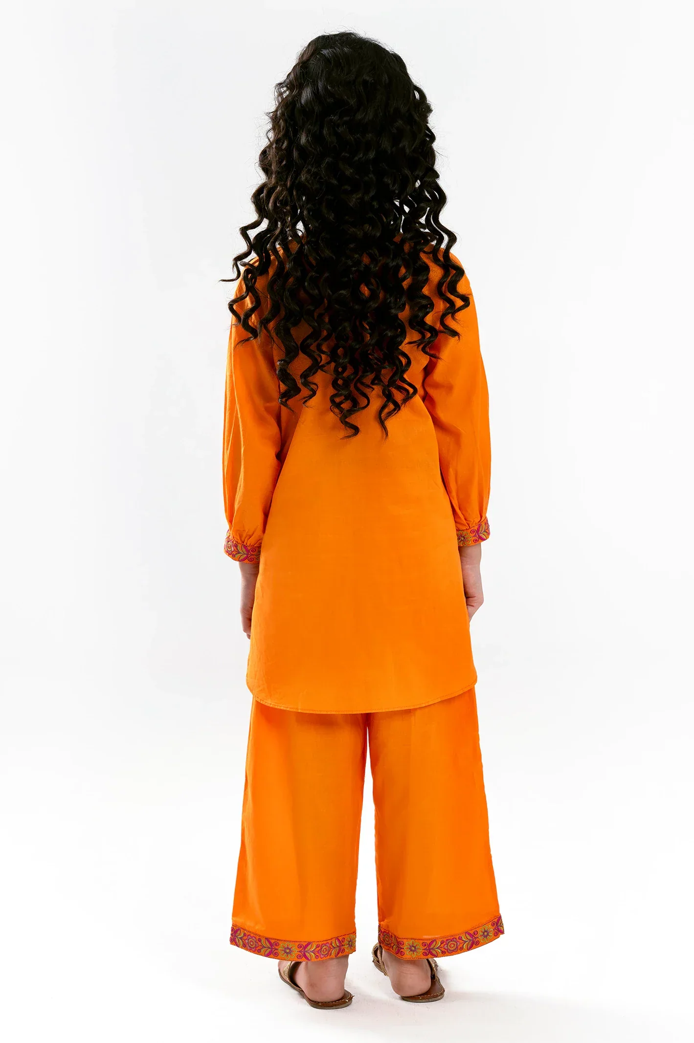 Embroidered Cambric-Orange Girls 2PC - Image 4