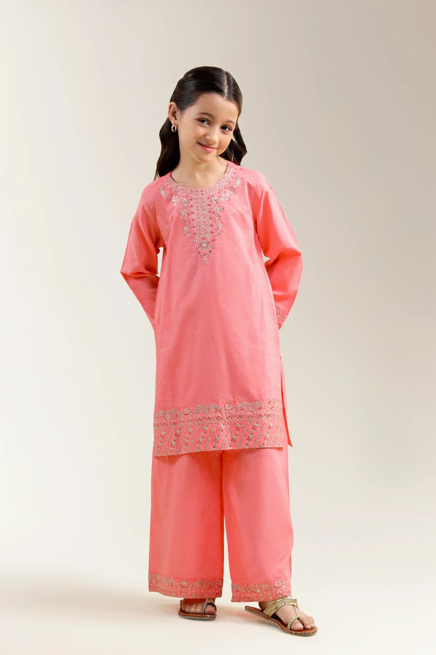 Fancy Jacquard-Coral Girls 2PC