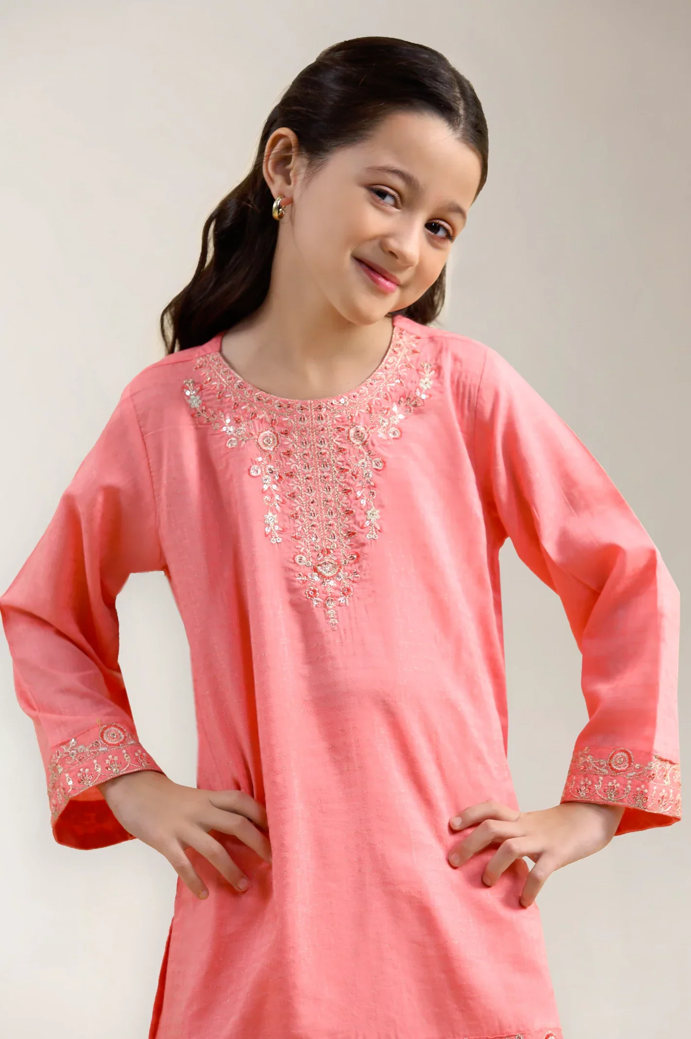 Fancy Jacquard-Coral Girls 2PC - Image 2