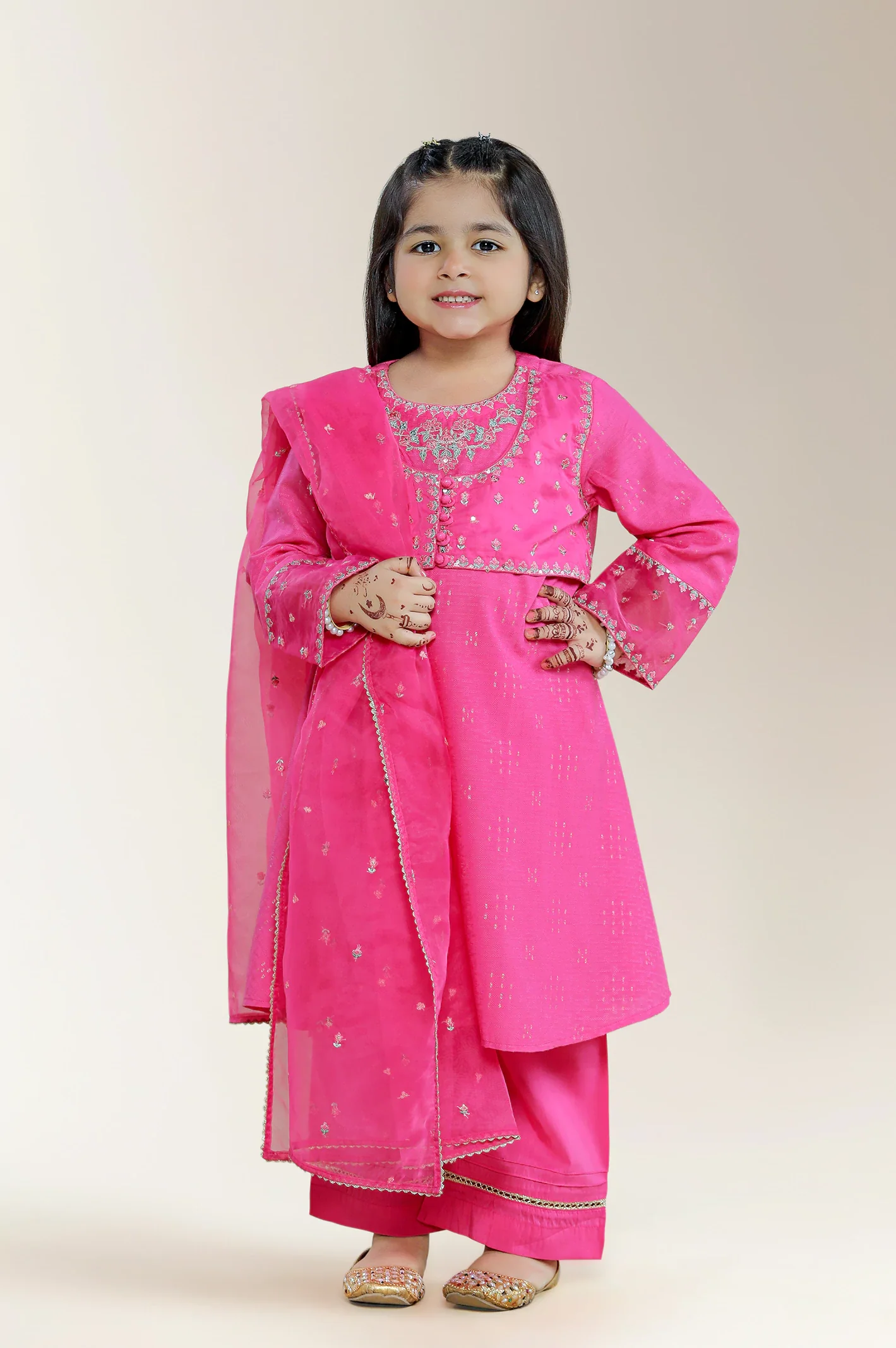 Embroidered Cotton Pink Girls 2PC - Image 3