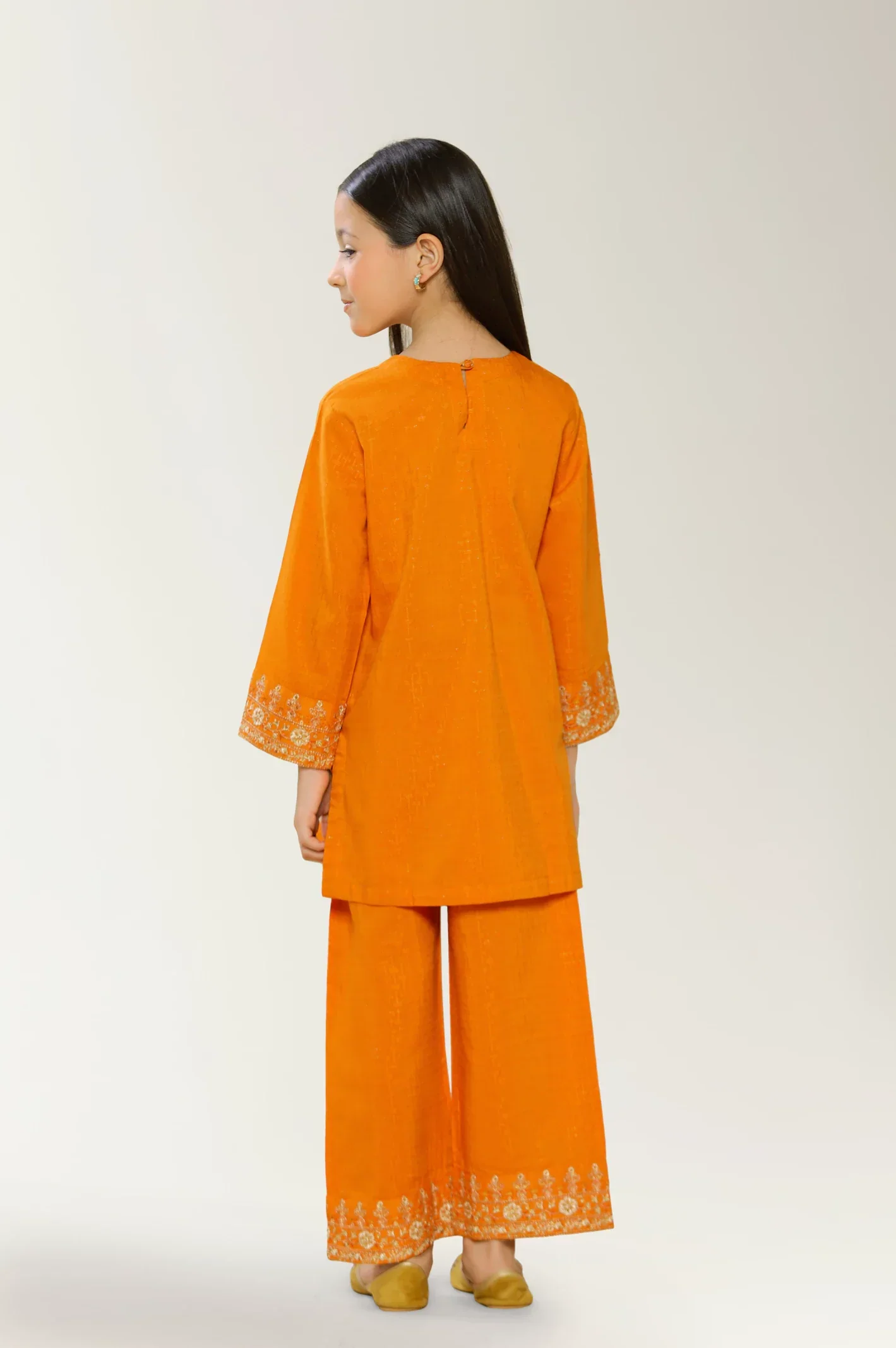Embroidered Fancy Jacquard-Orange Girls 2PC - Image 3