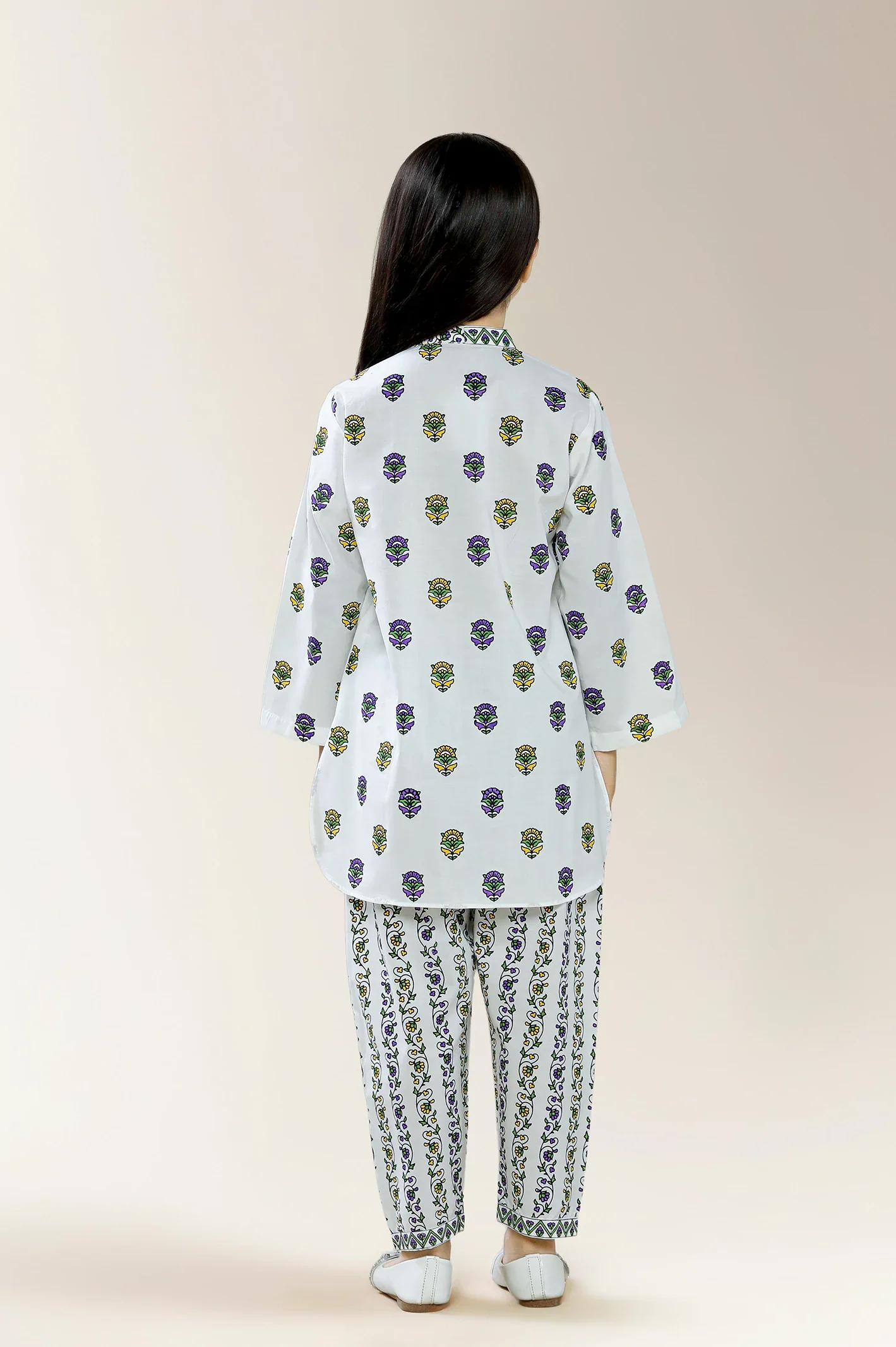 Printed Cambric White Girls 2PC - Image 2