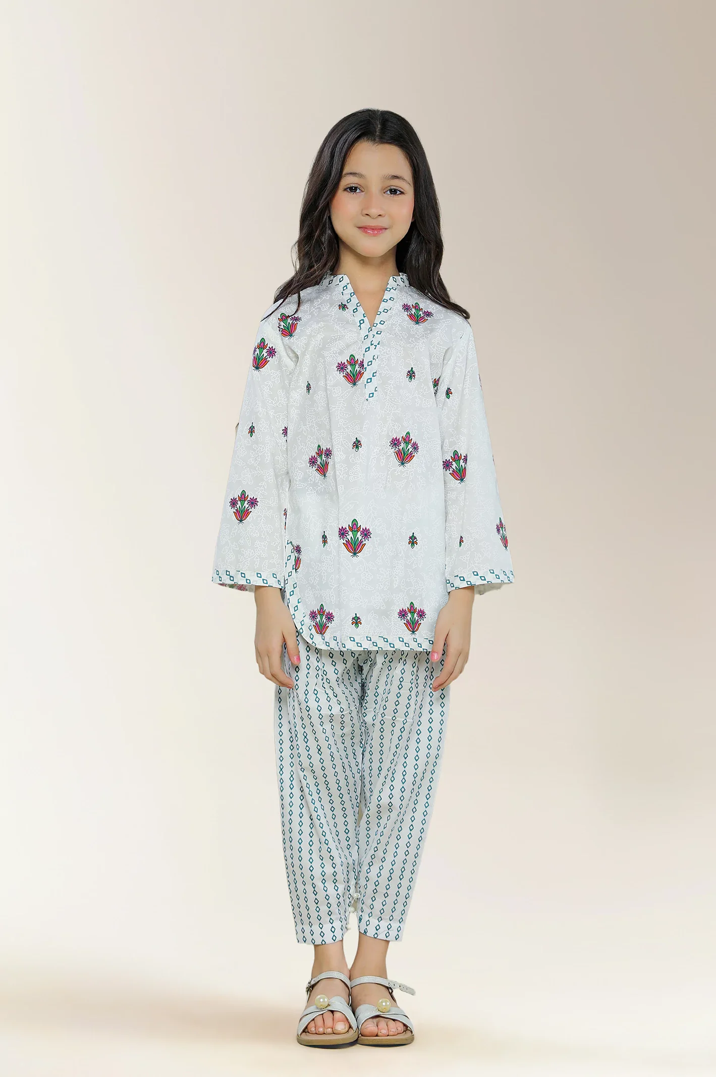 Embroidered Cotton White Girls 2PC