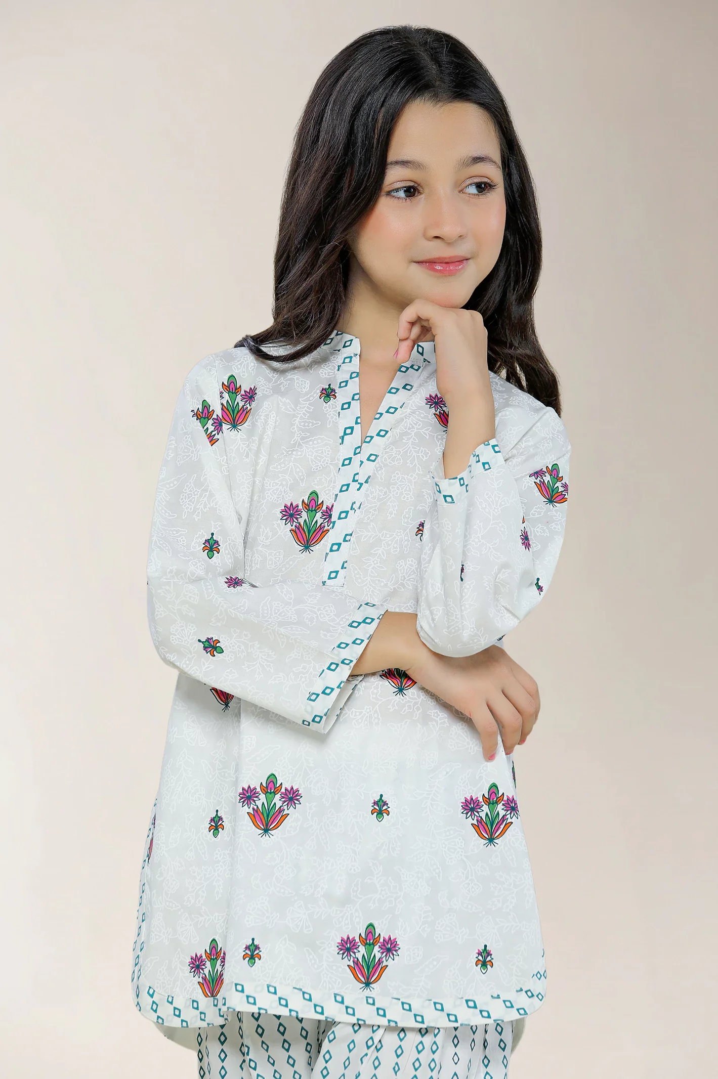 Embroidered Cotton White Girls 2PC - Image 2