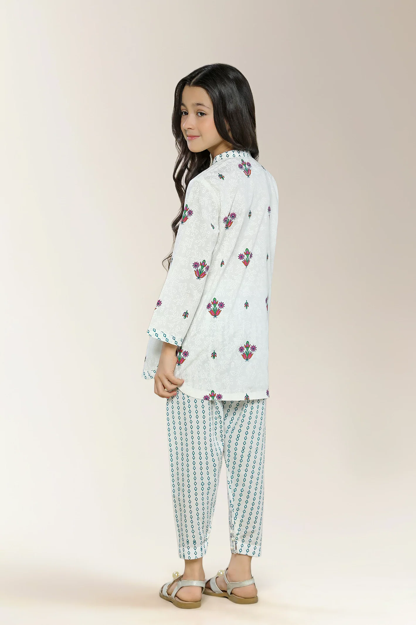 Embroidered Cotton White Girls 2PC - Image 3