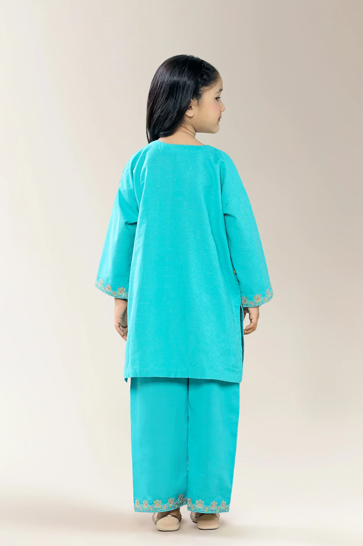 Embroidered Cambric Green Girls 2PC - Image 2