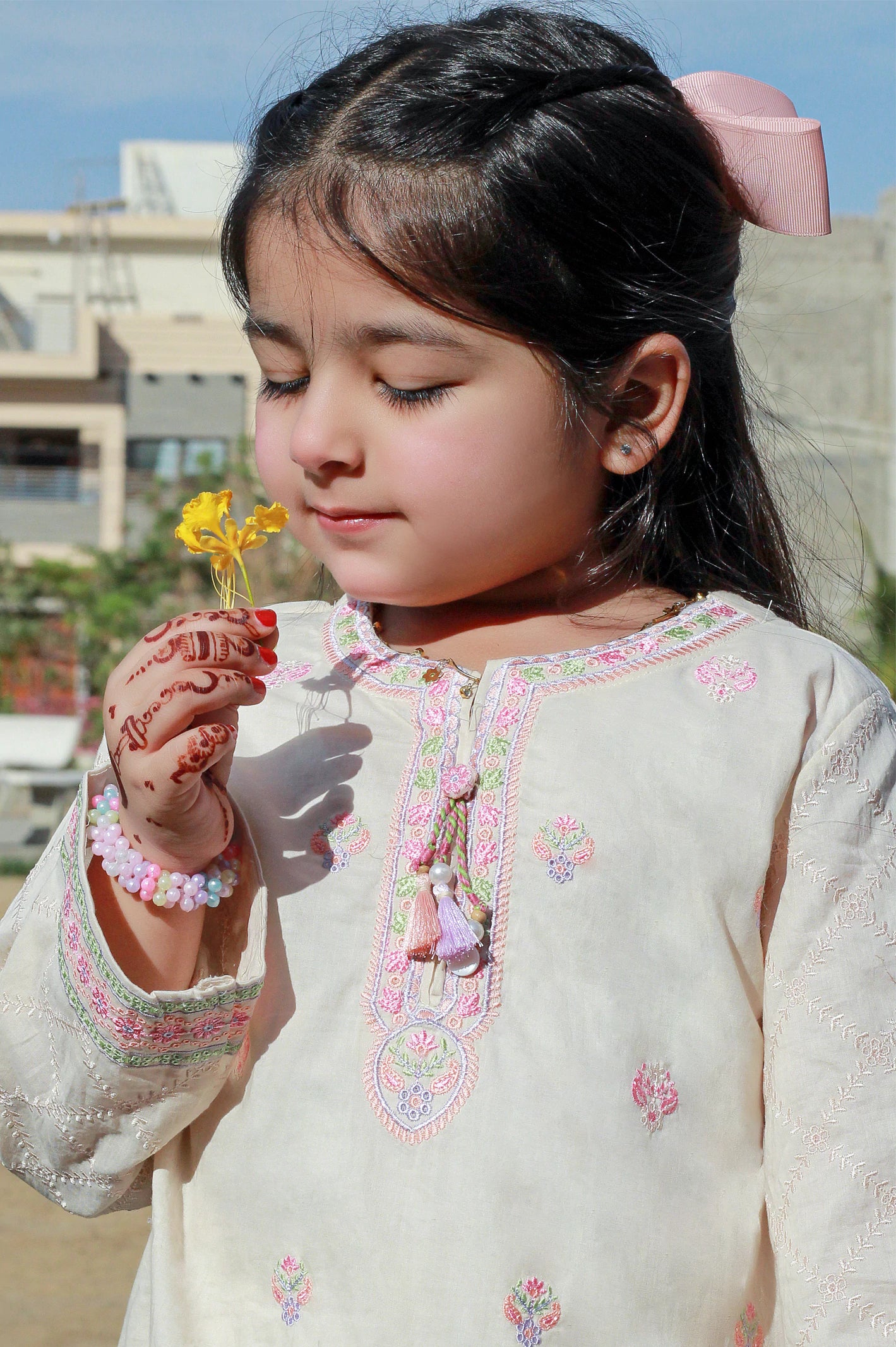 Embroidered Beige Girls 2PC - Image 3