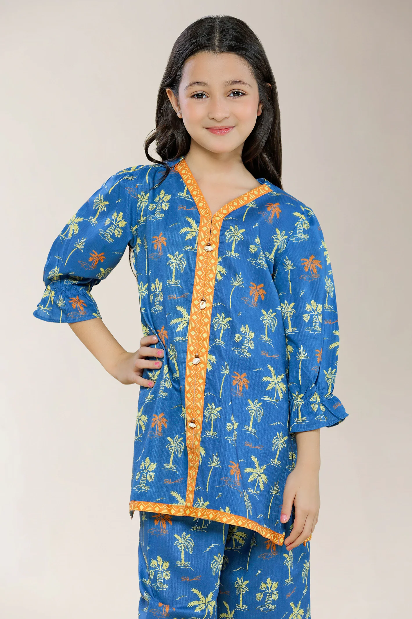 Printed Cotton Dobby Blue Girls 2PC - Image 2