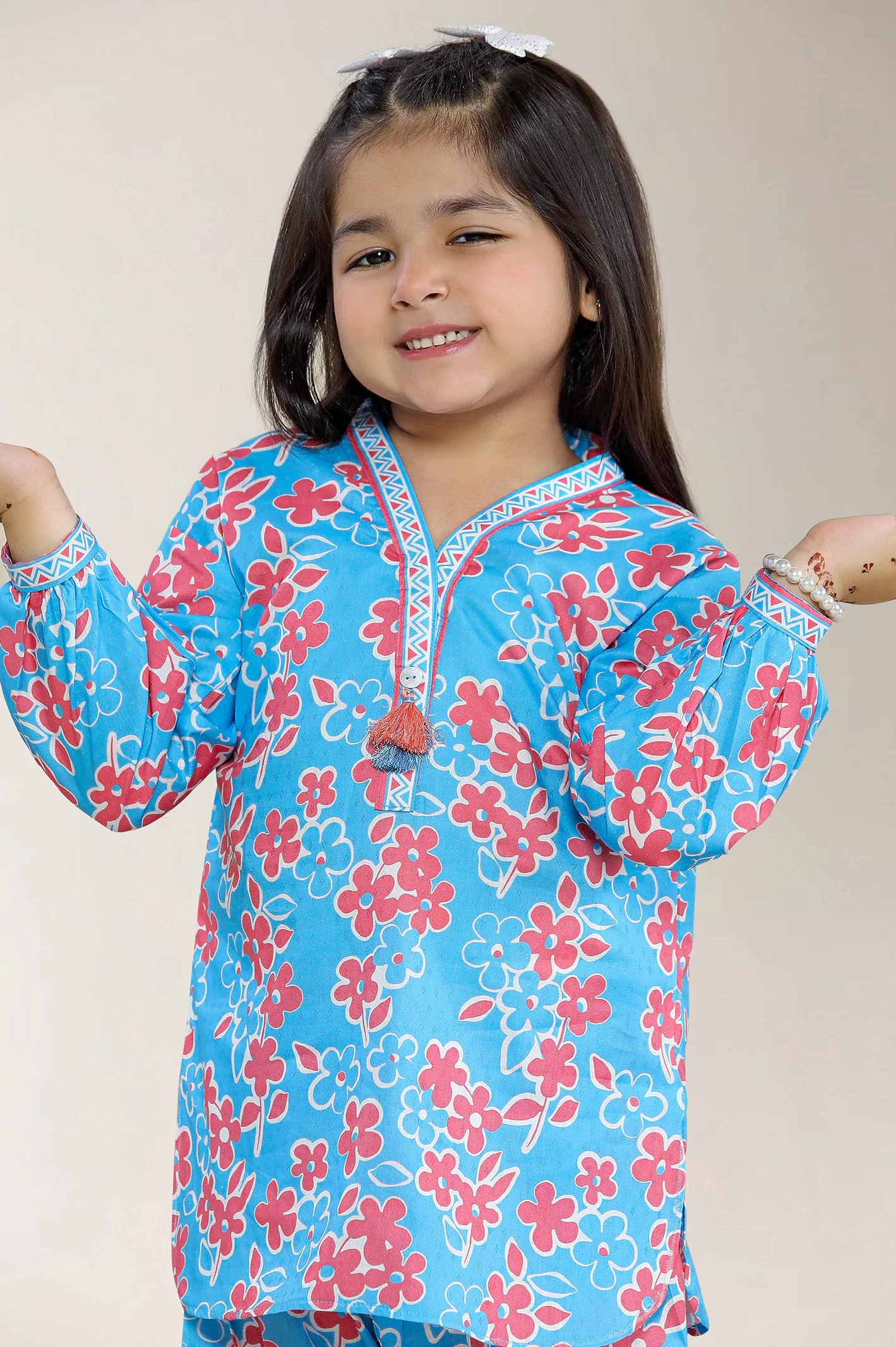 Printed Cambric Blue Girls 2PC - Image 2