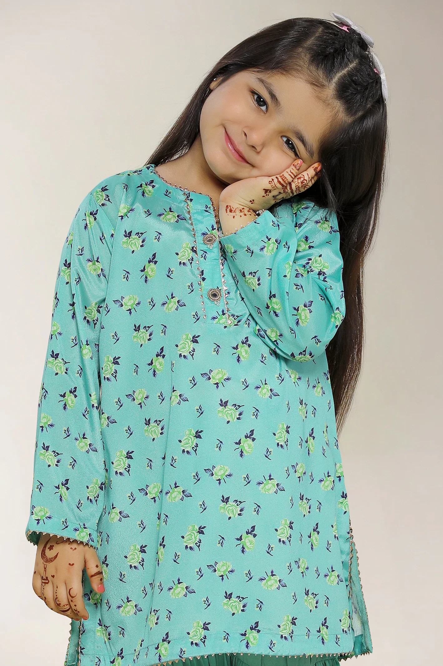 Printed Silk Green Girls 2PC - Image 2
