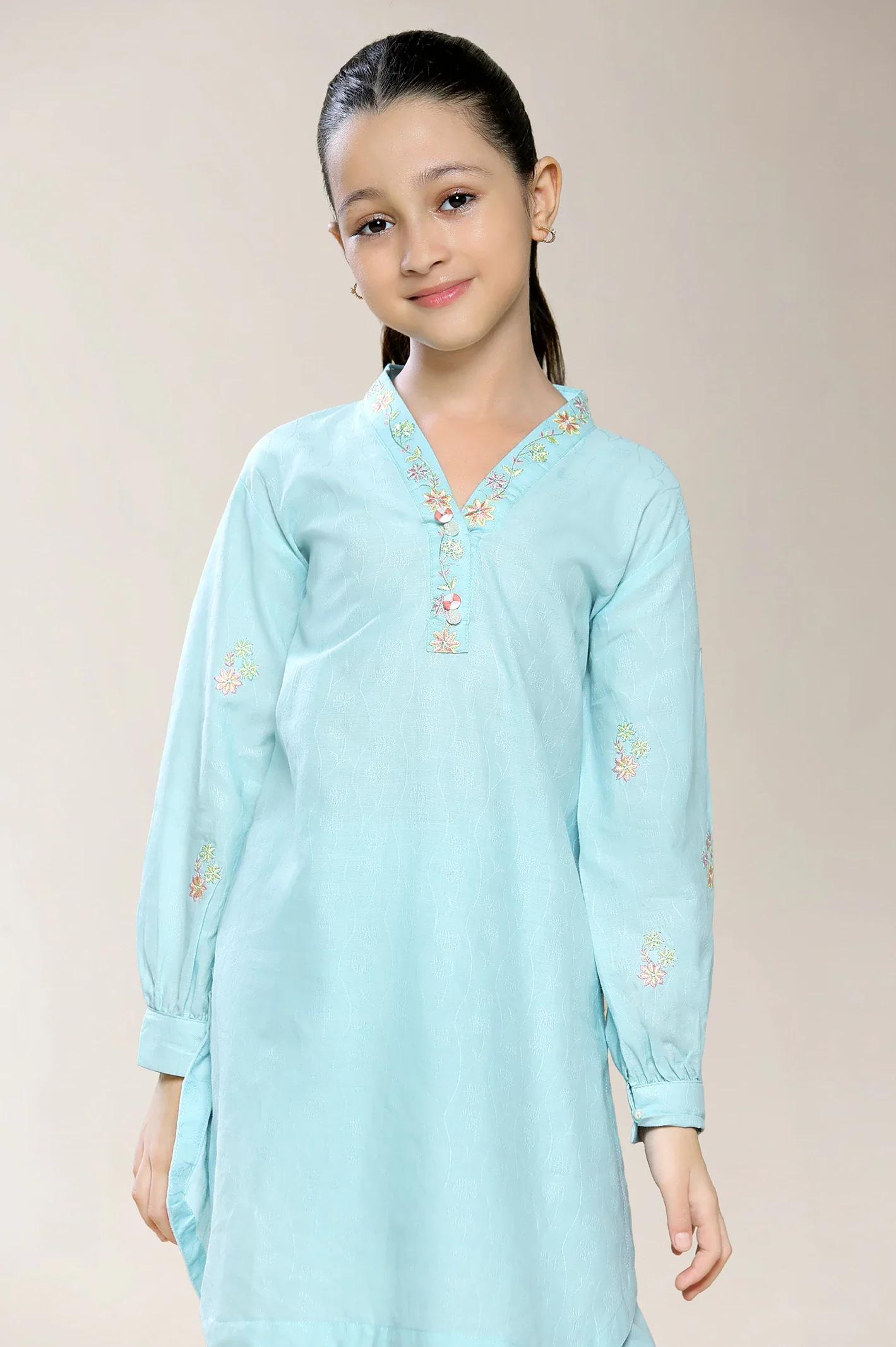 Embroidered Sky Blue Girls 2PC - Image 2