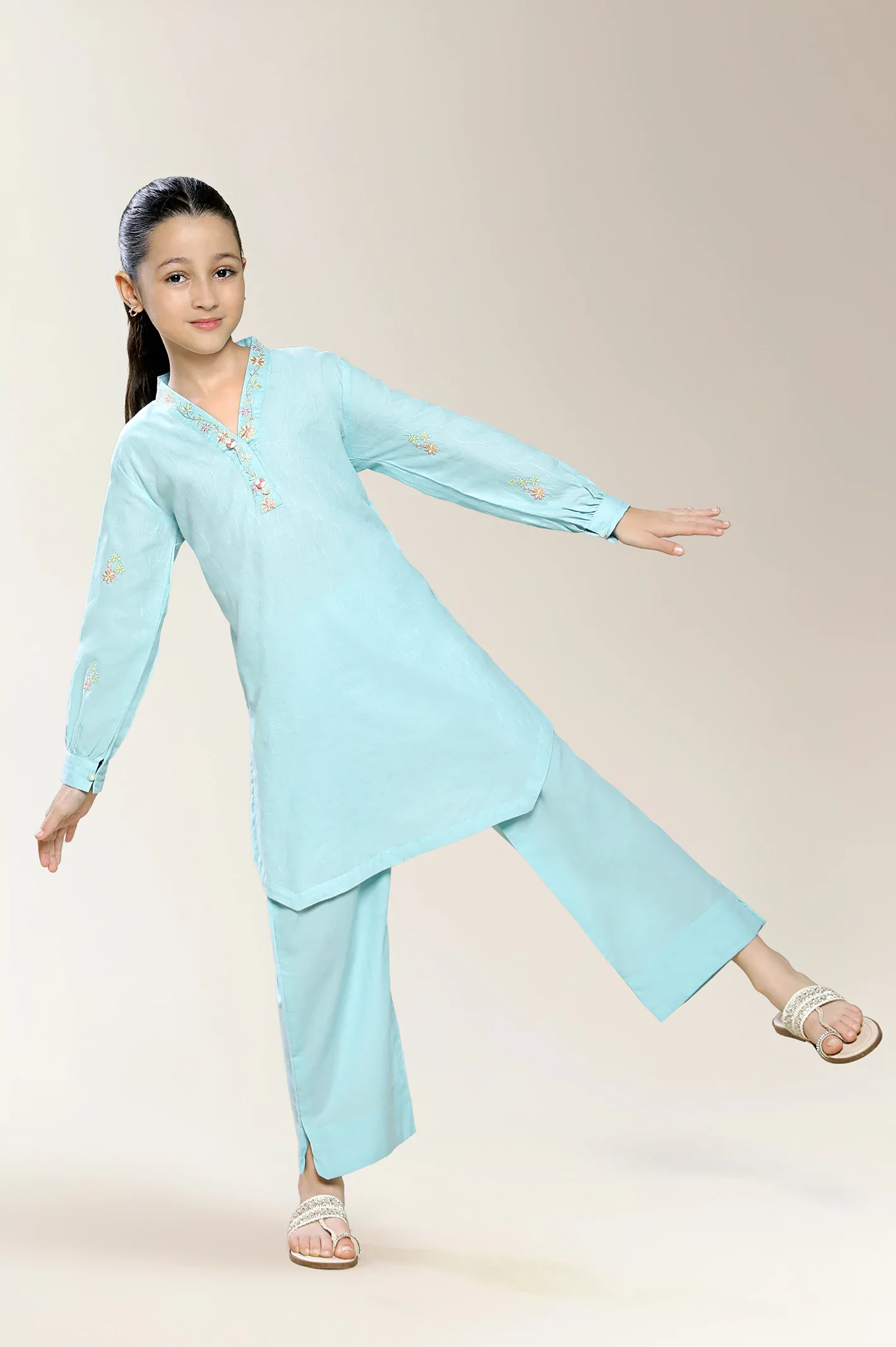Embroidered Sky Blue Girls 2PC - Image 3