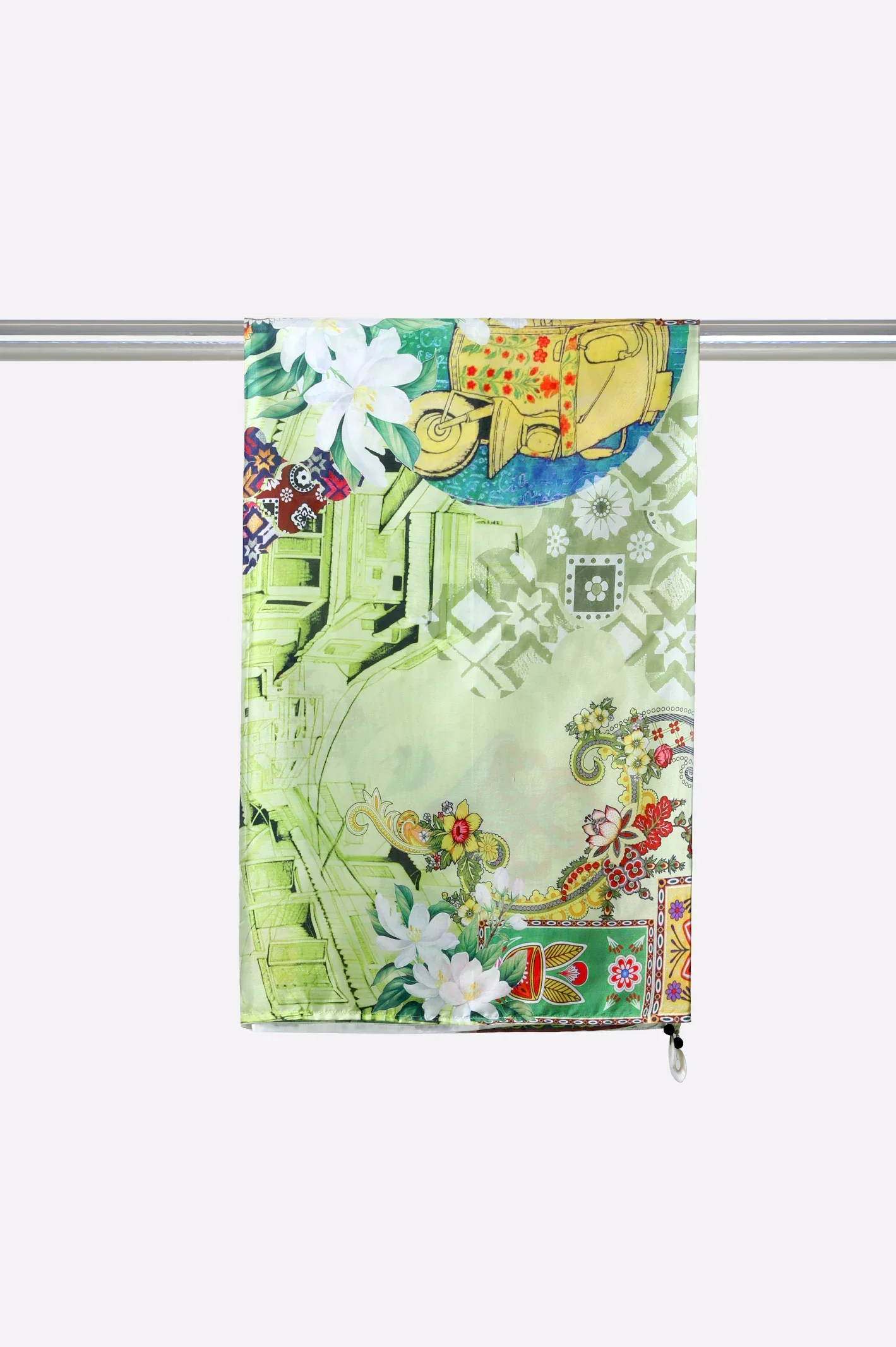 Poly Silk Printed Stole-Green - Image 4