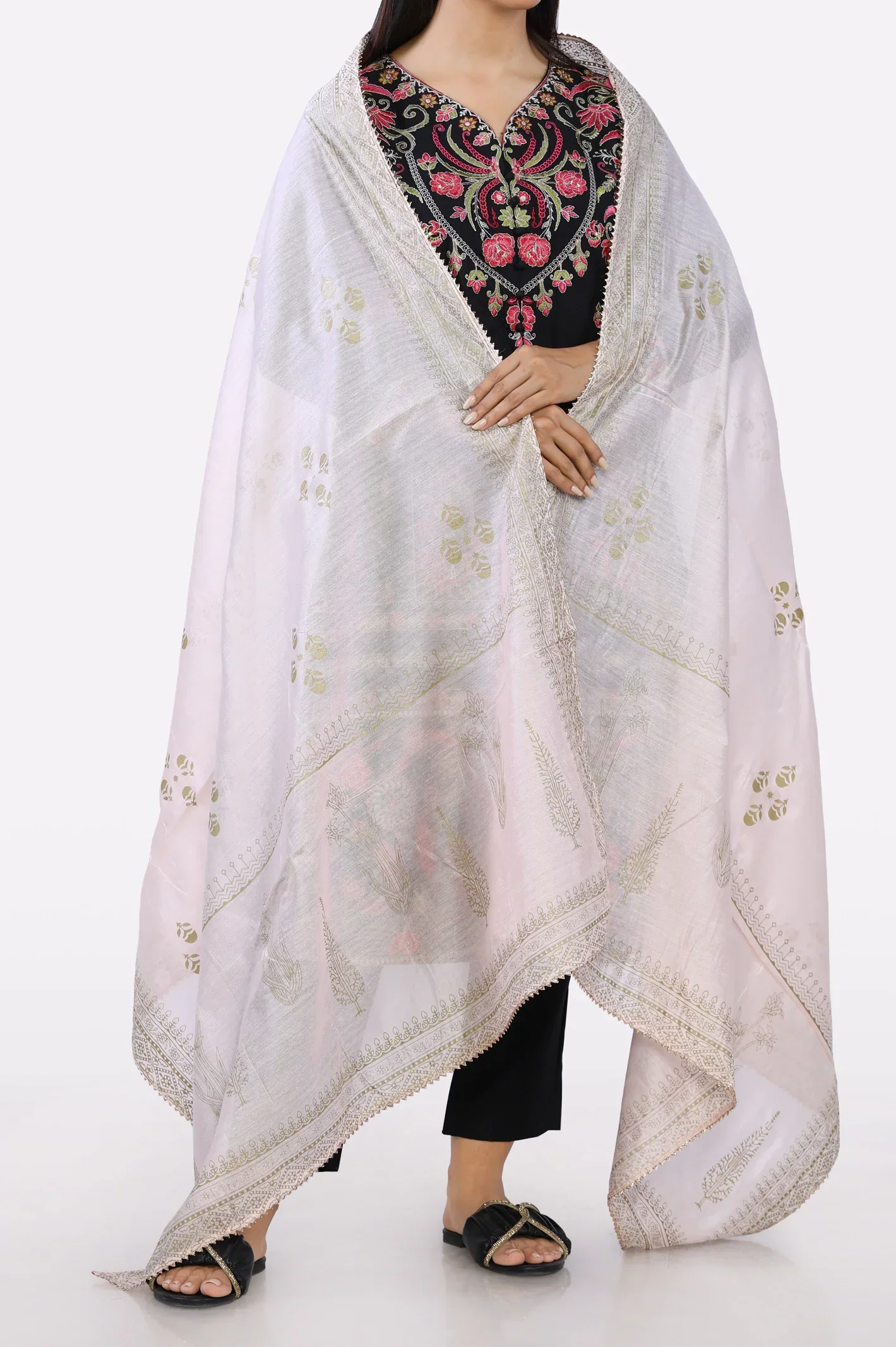 Women Kaddar Peach Printed Dupatta - Image 3