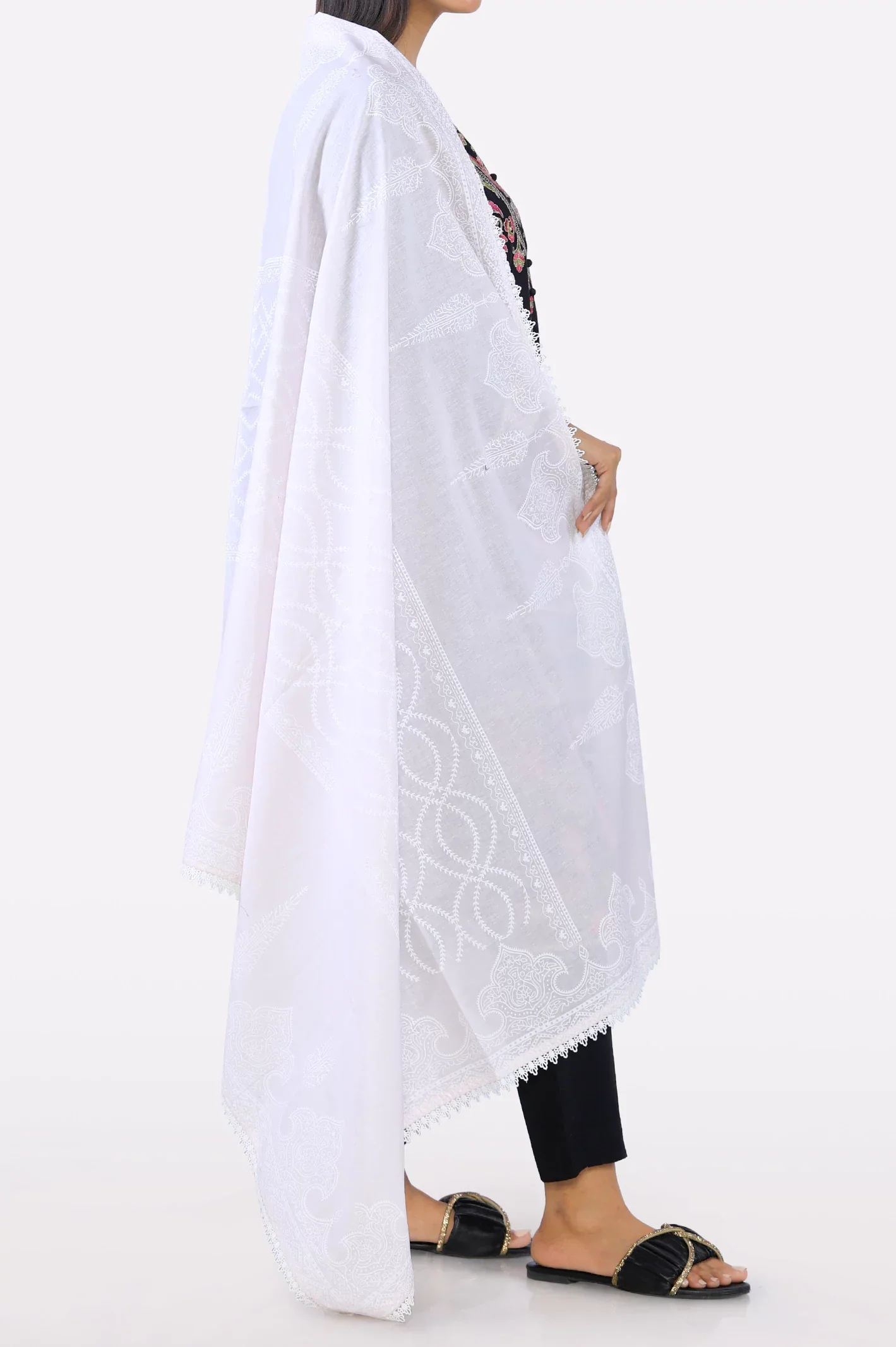 Women Cambric White Printed Dupatta - Image 2