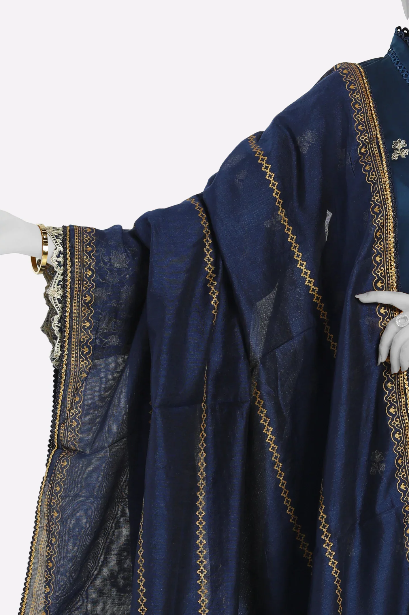 Khaddi Net Blue Printed Dupatta - Image 4