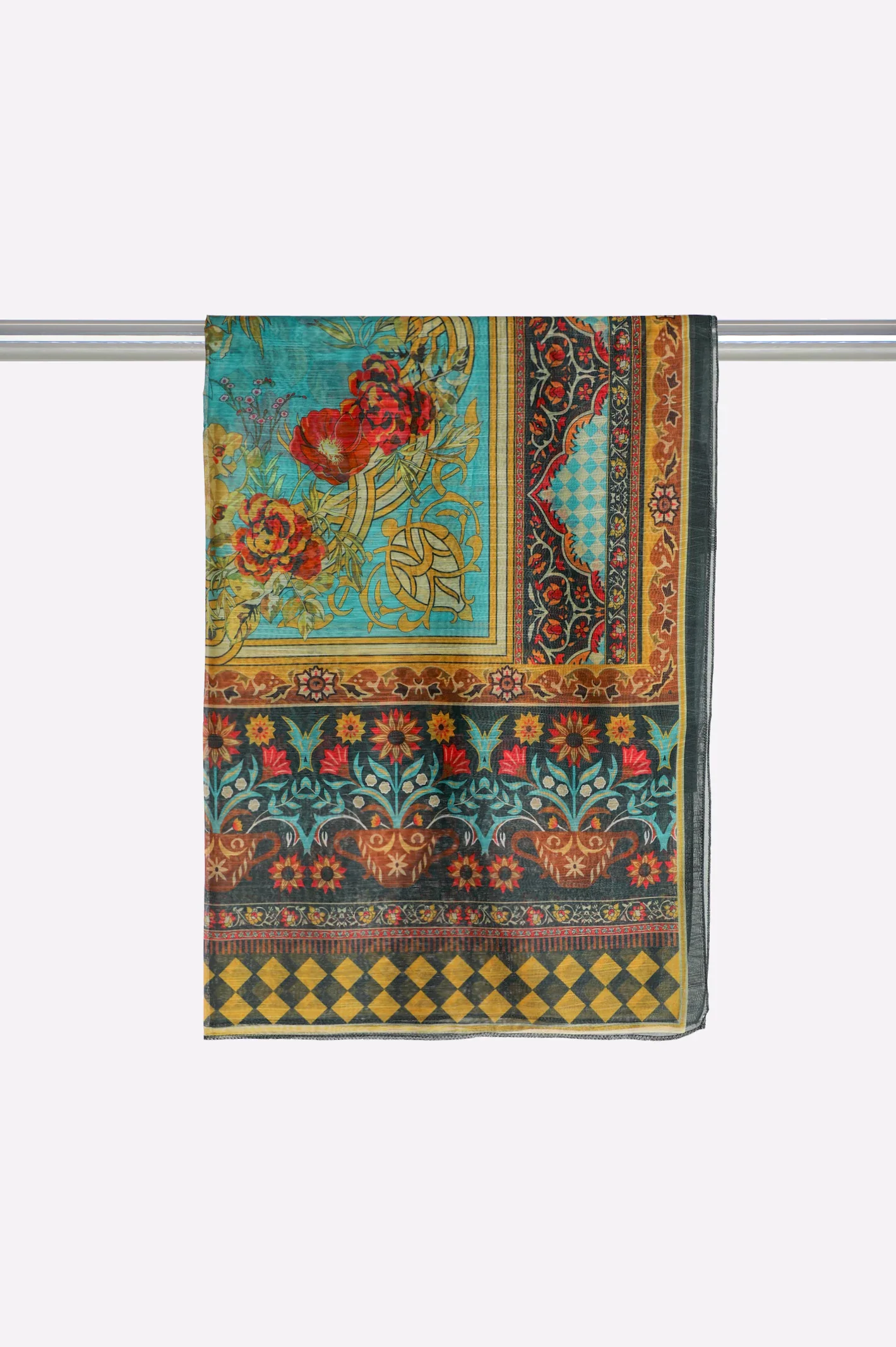 Organza Net Green Printed Dupatta