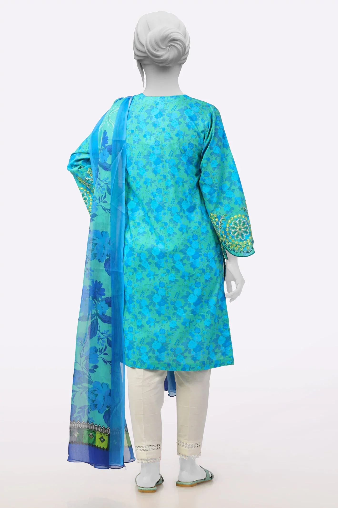 Blue Ready To Wear Embroidered Kurti with Dupatta - Image 4