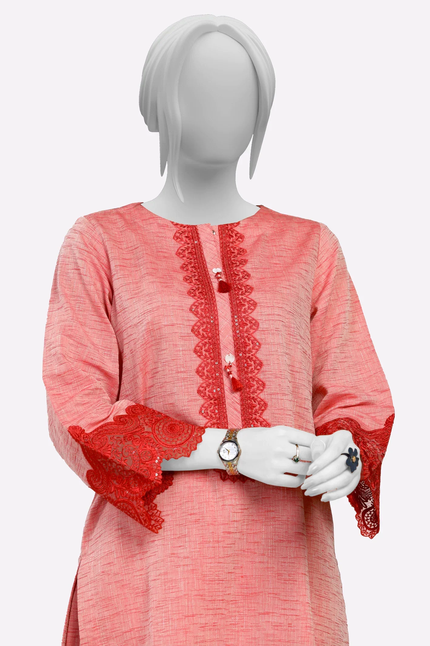 Yarn Dyed Red Embroidered 2PC - Image 2