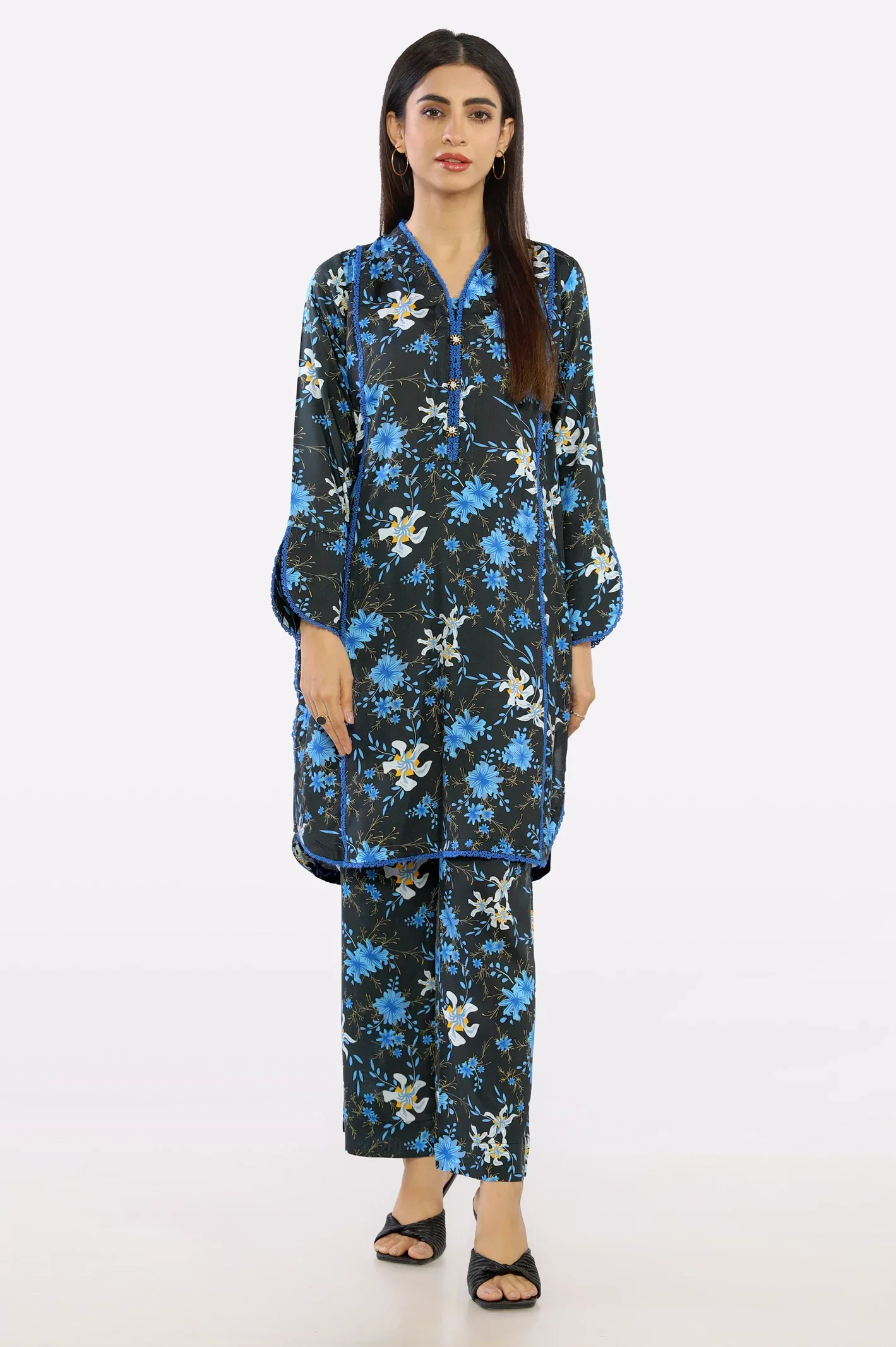 2PC Black Ready To Wear Printed Suit