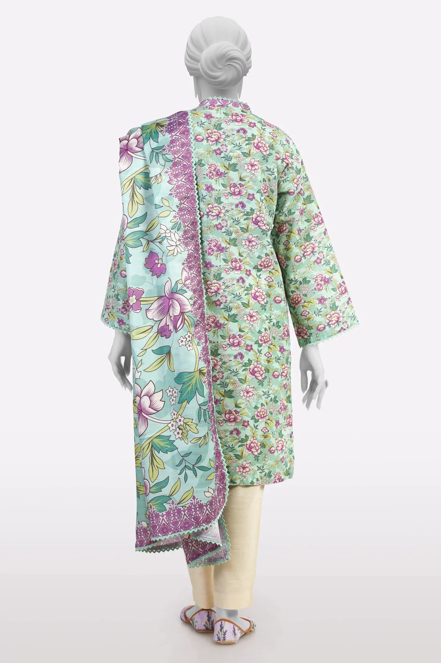 Sea Green Printed Kurti With Dupatta - Image 3