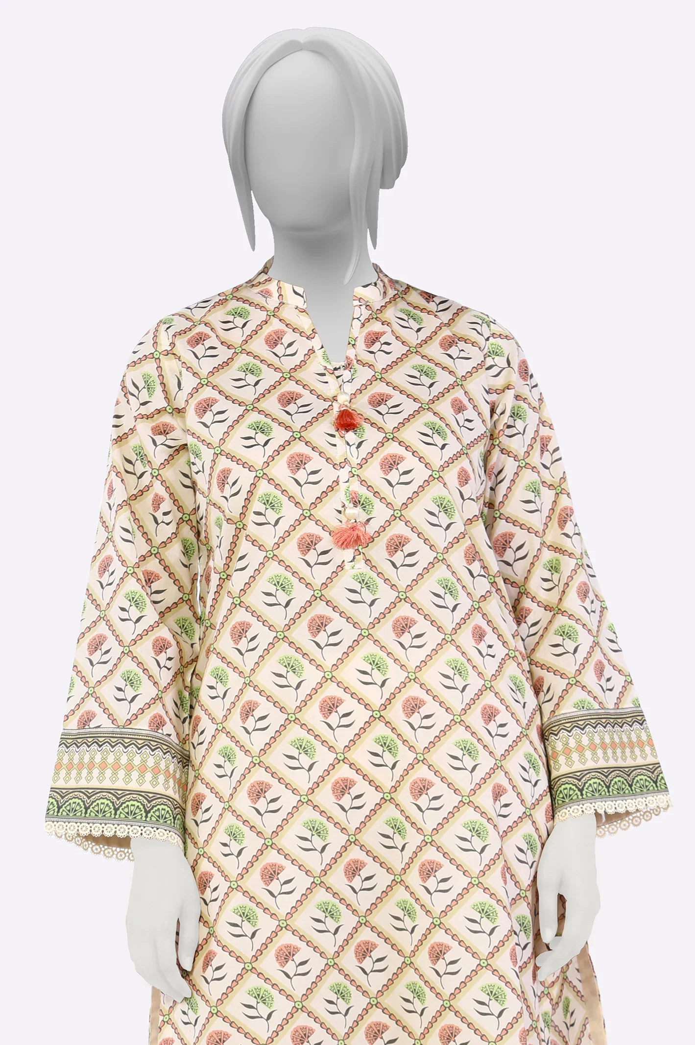 Off White 2PC Printed Ready To Wear Suit - Image 2