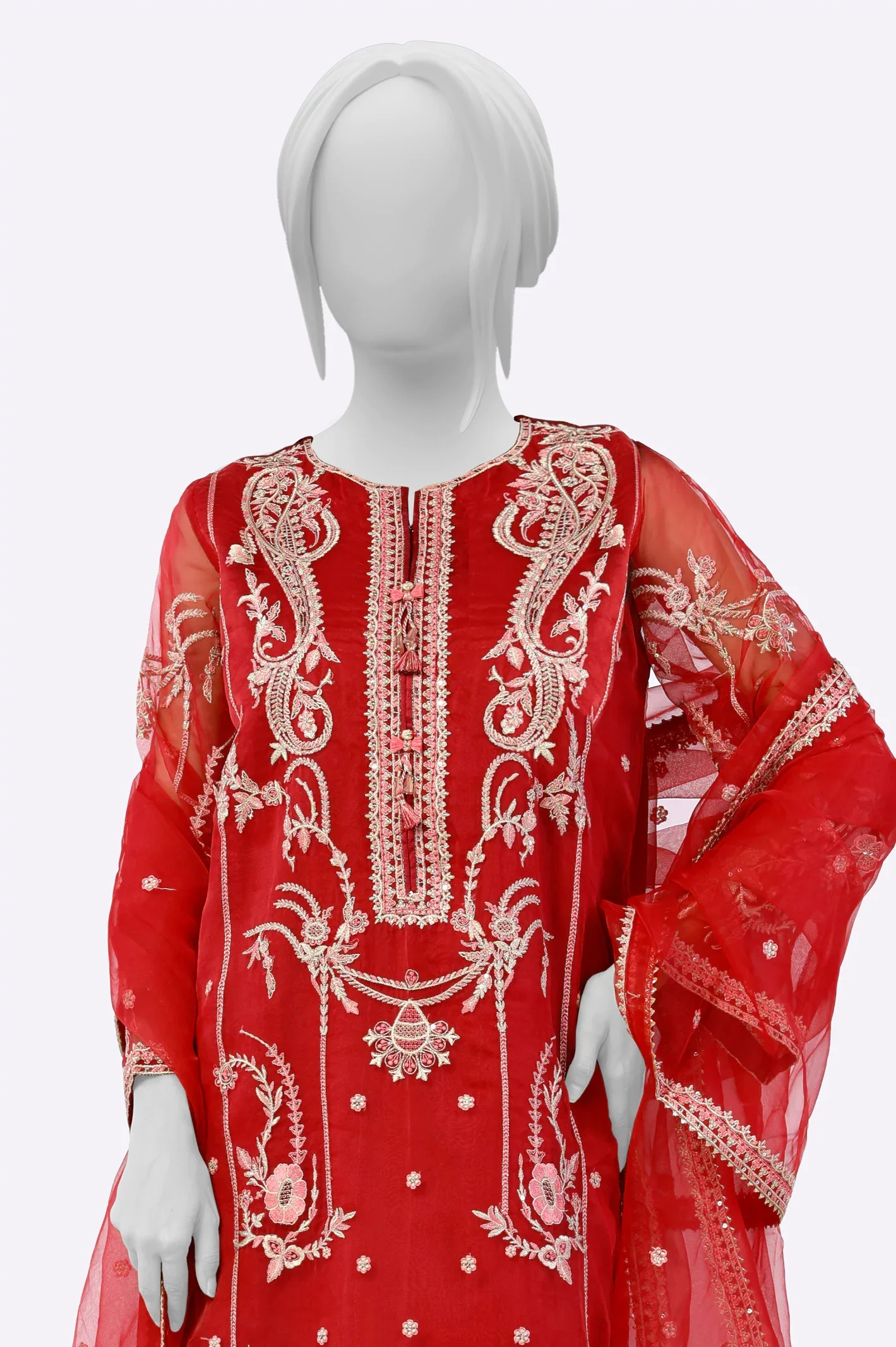 Red Embroidered Kurti With Dupatta - Image 2