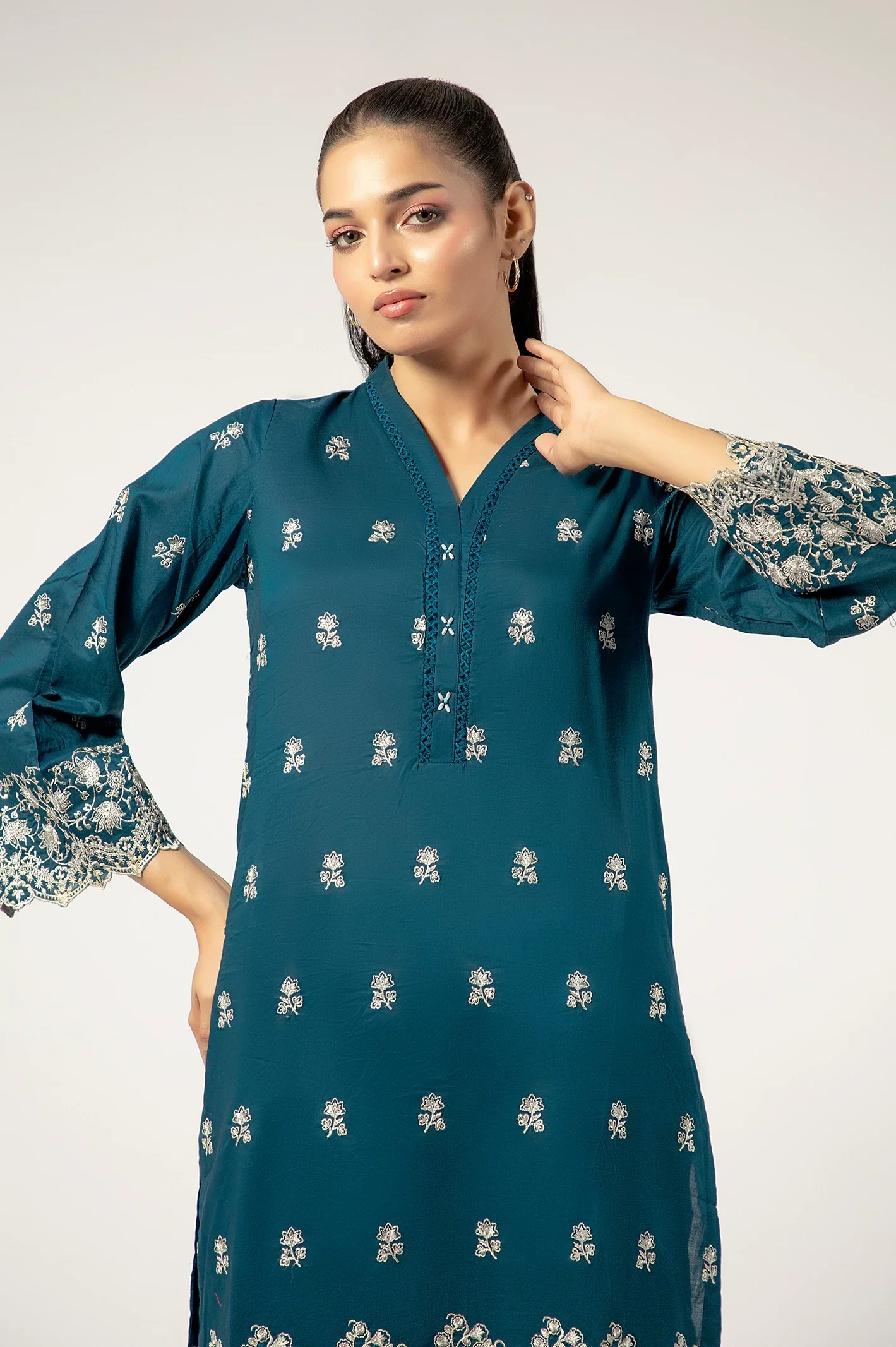 Embroidered Cambric-Navy Blue 2PC - Image 2