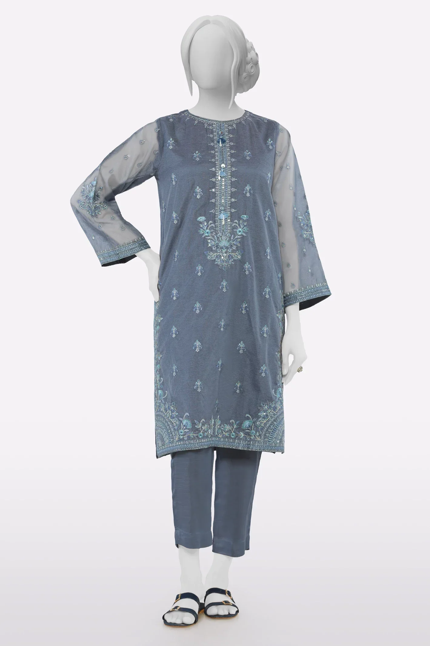 Karandi Grey Embroidered 2PC