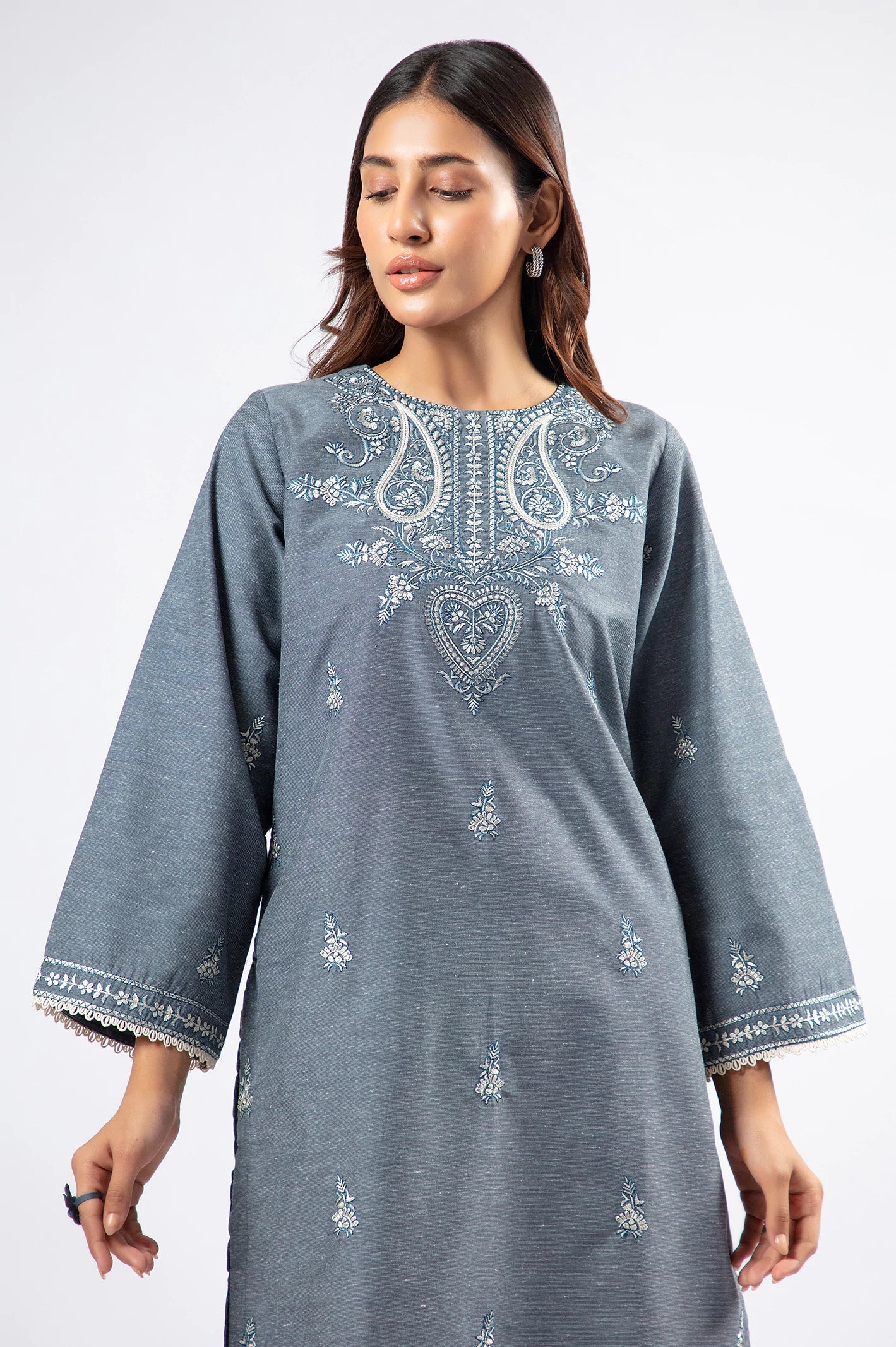 Embroidered Chambray-Grey 2PC - Image 2