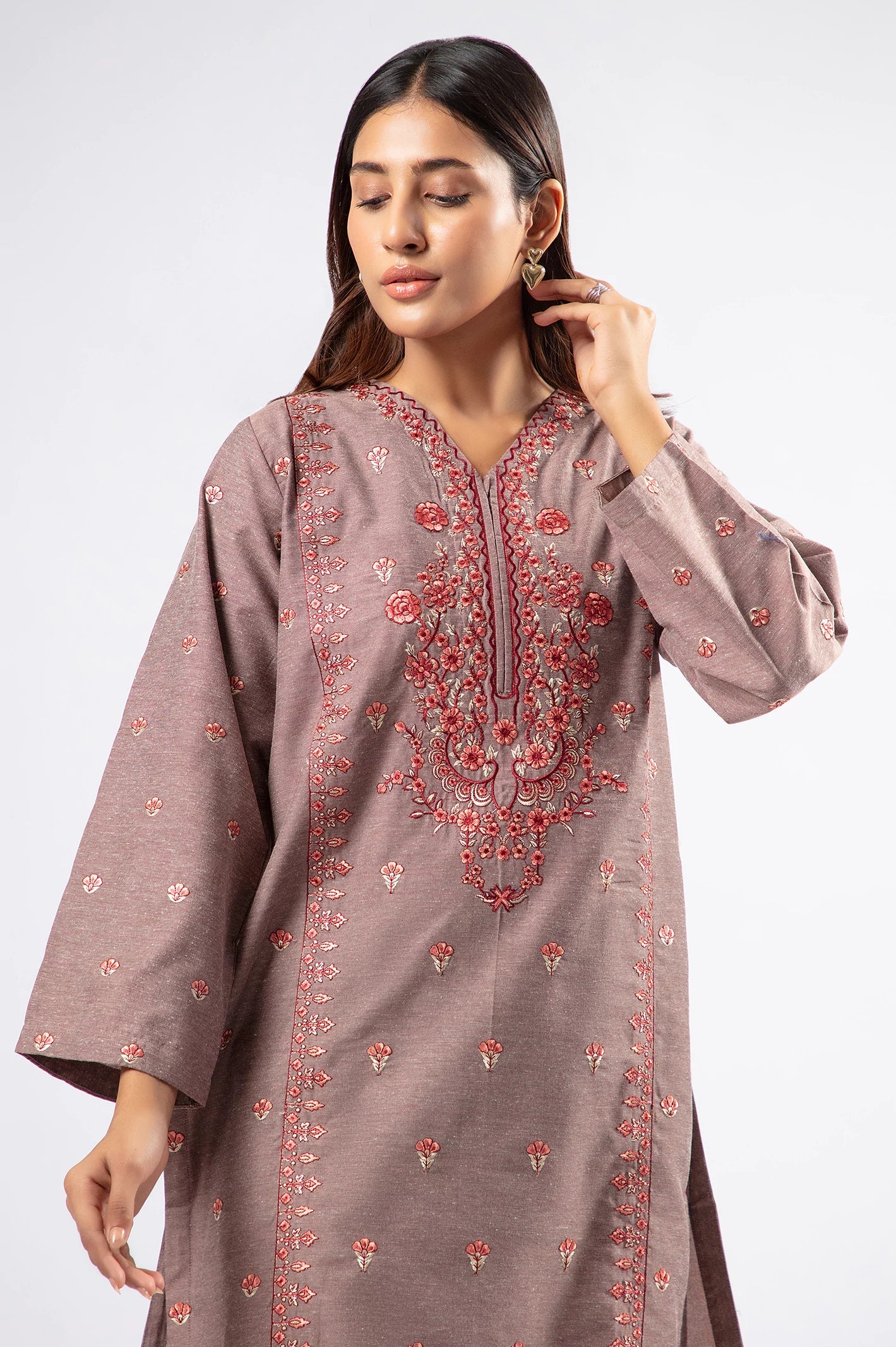 Embroidered Chambray-Pink 2PC - Image 2