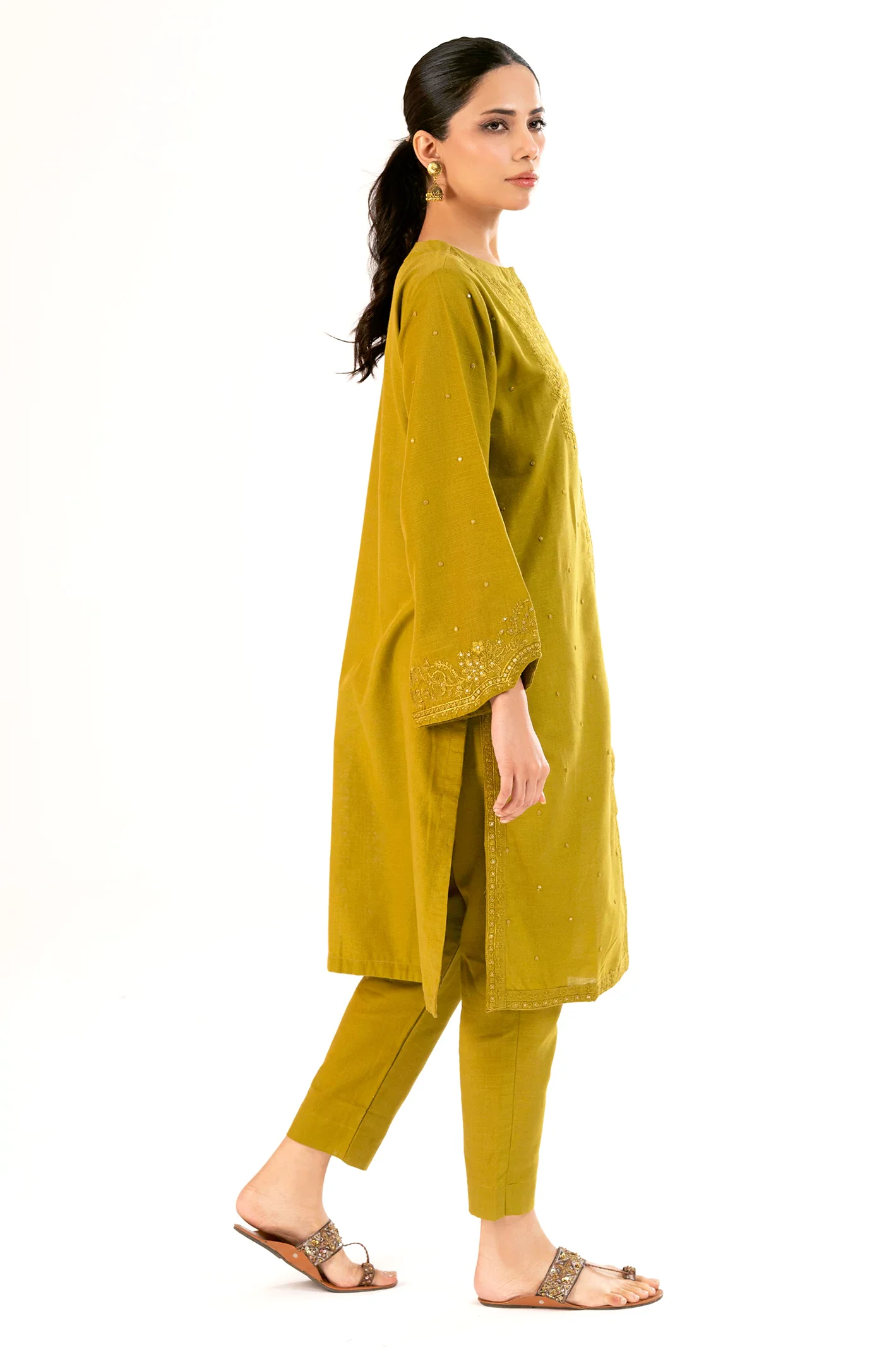 Olive 2PC Embroidered Suit - Image 4