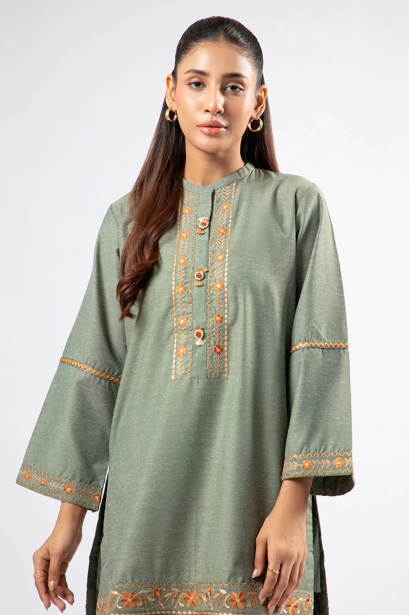 Embroidered Chambray-Green 2PC - Image 2