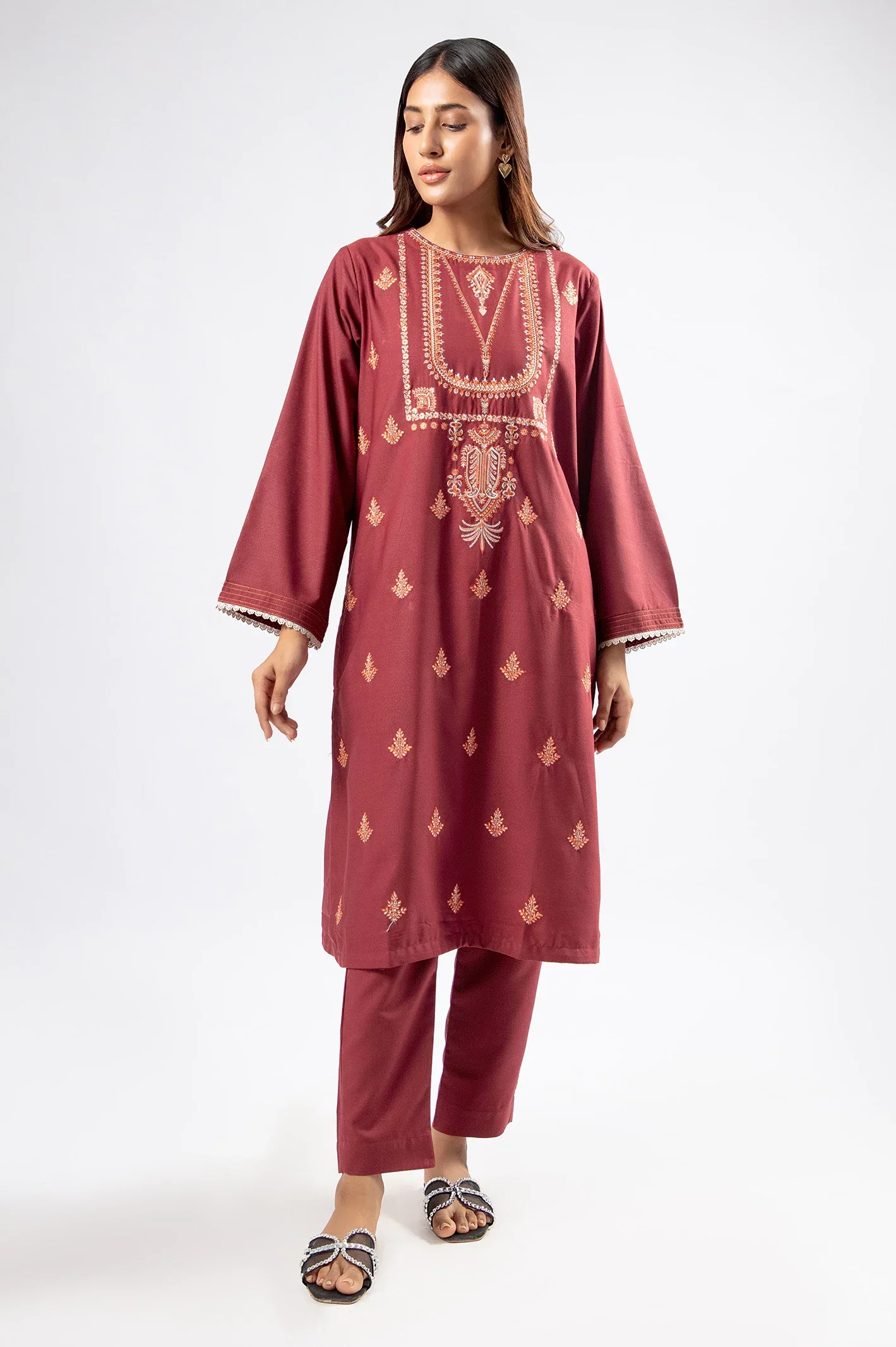 Embroidered Ayudia-Maroon 2PC