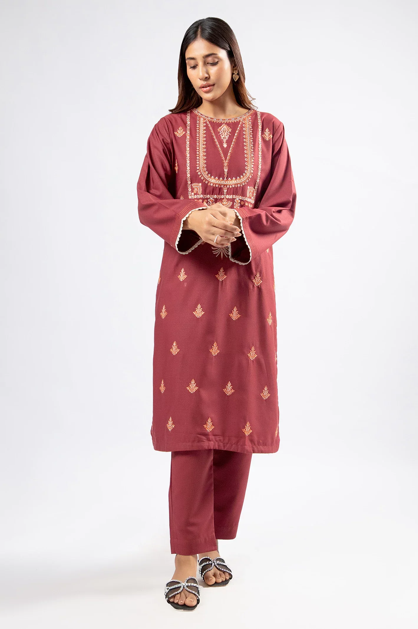 Embroidered Ayudia-Maroon 2PC - Image 3