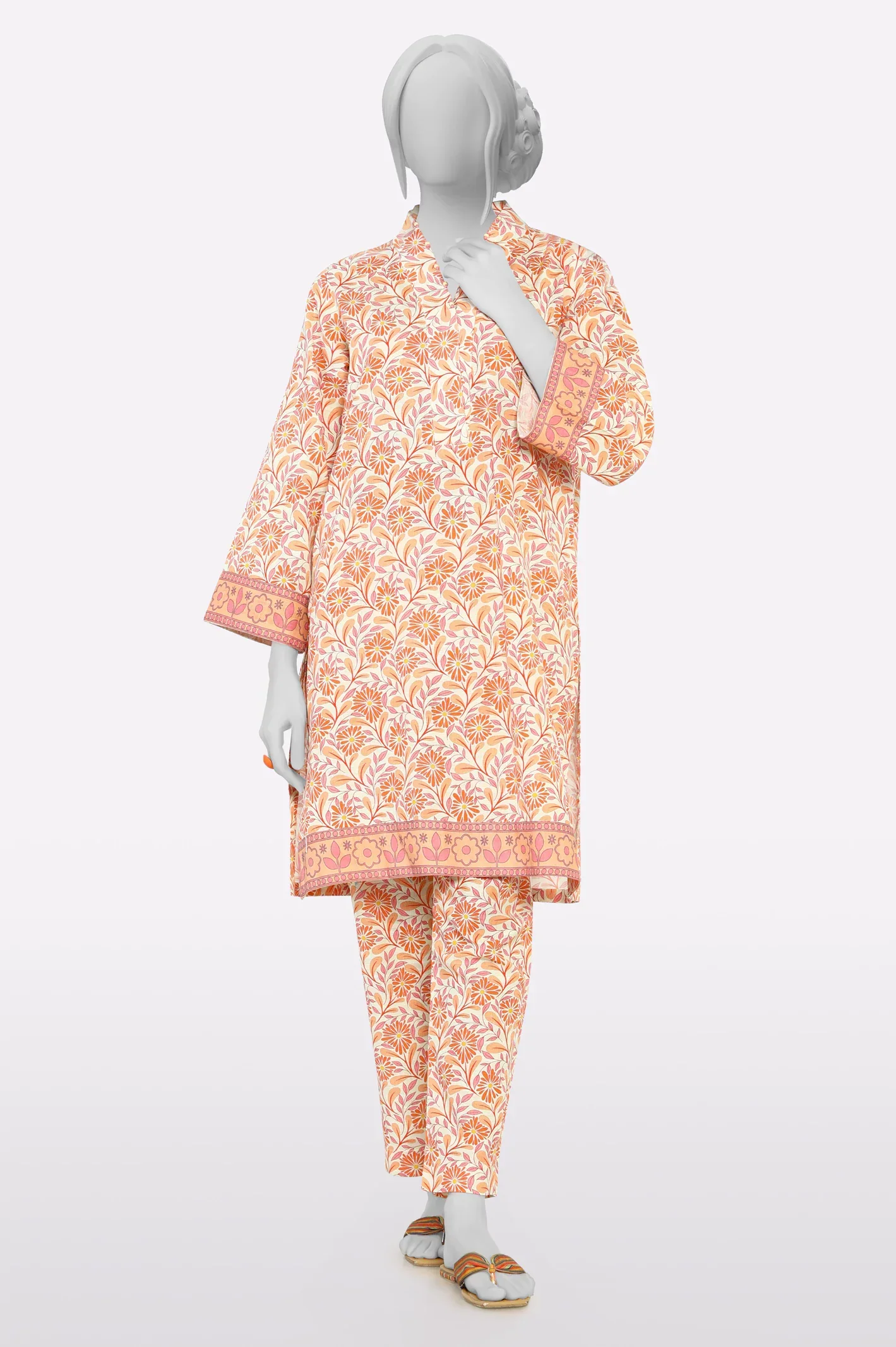 Khaddar Orange Printed 2PC