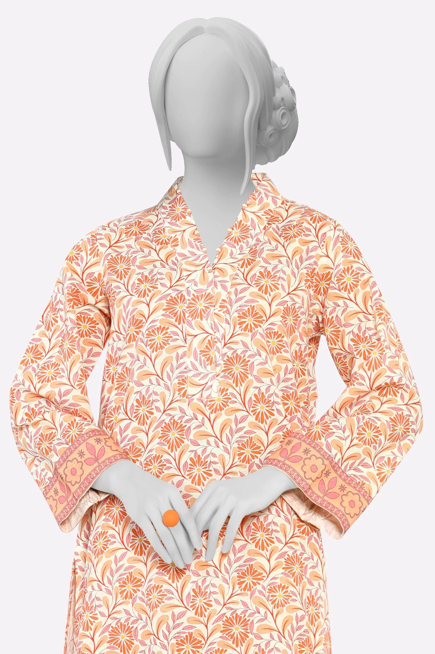Khaddar Orange Printed 2PC - Image 2