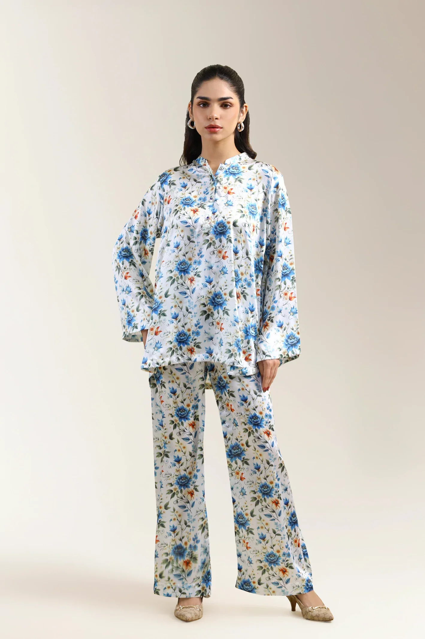 Printed Road Line Silk-White 2PC
