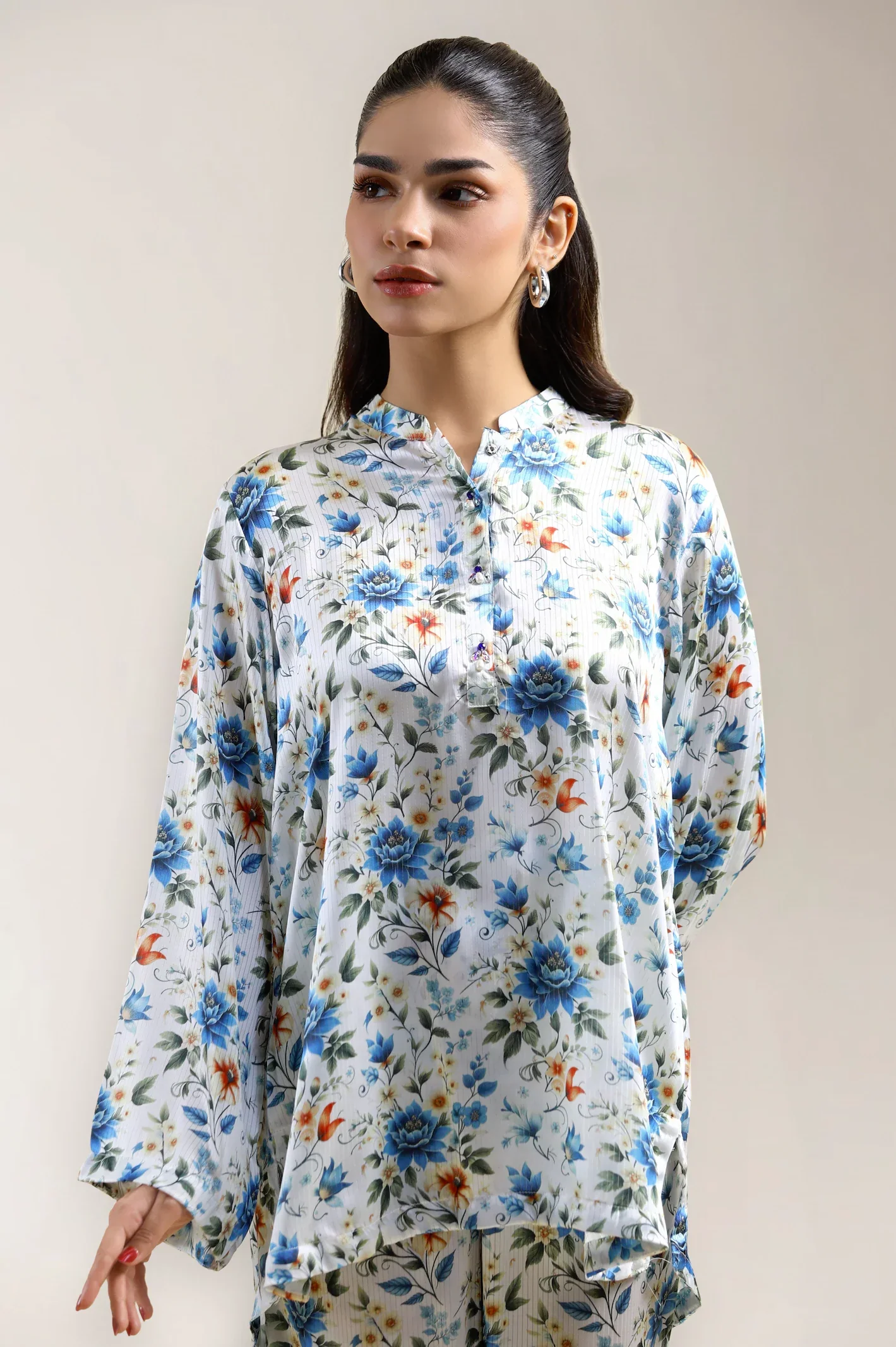 Printed Road Line Silk-White 2PC - Image 2