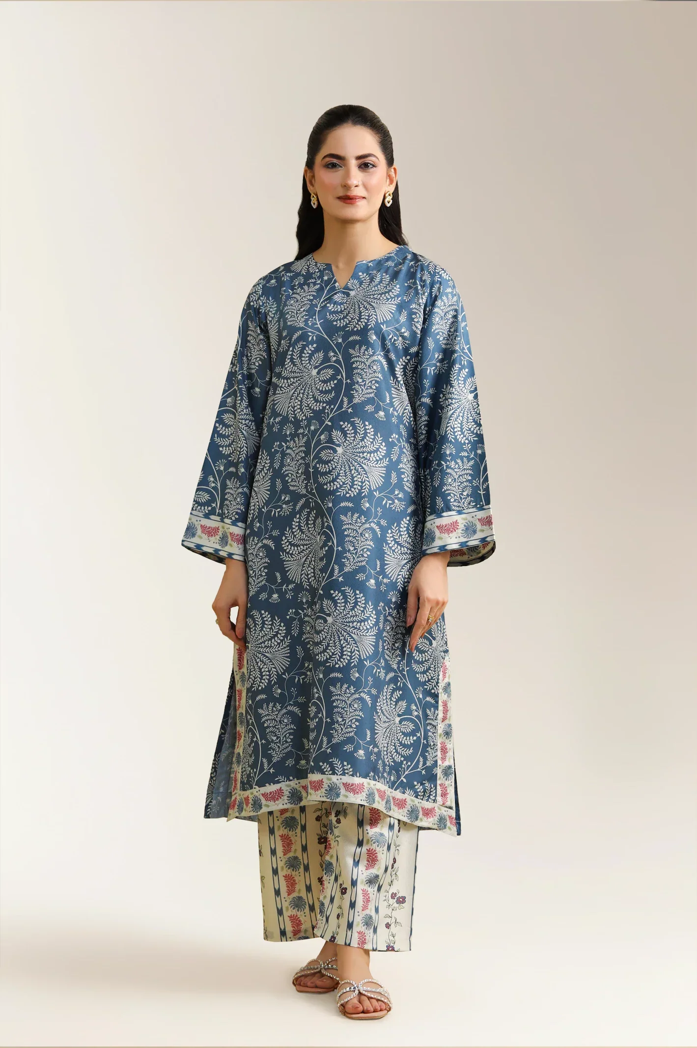 Printed Road Line Silk-Teal 2PC